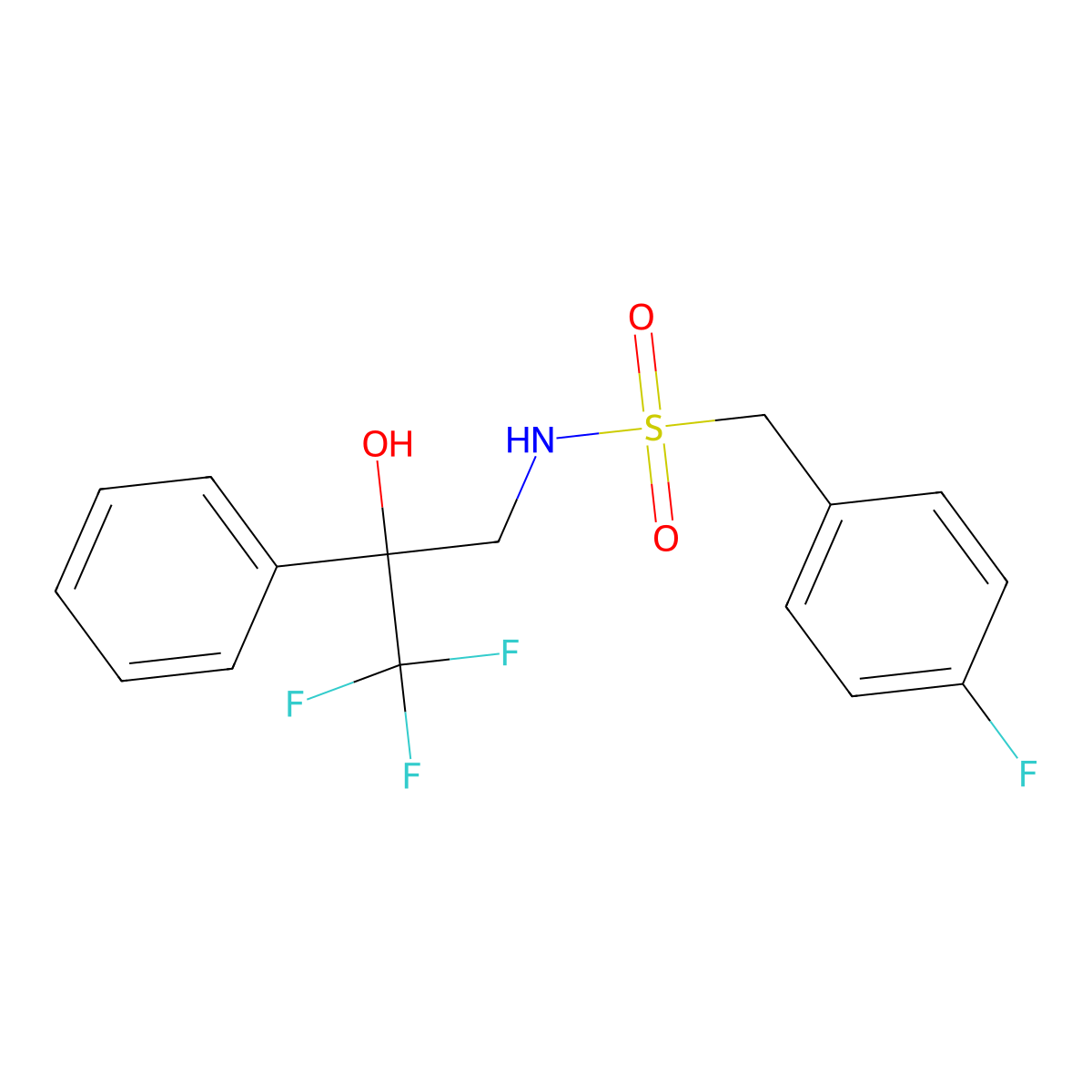 1-(4-fluorophenyl)-N-(3,3,3-trifluoro-2-hydroxy-2-phenylpropyl)methanesulfonamide molecular structure, CAS 1351587-00-2