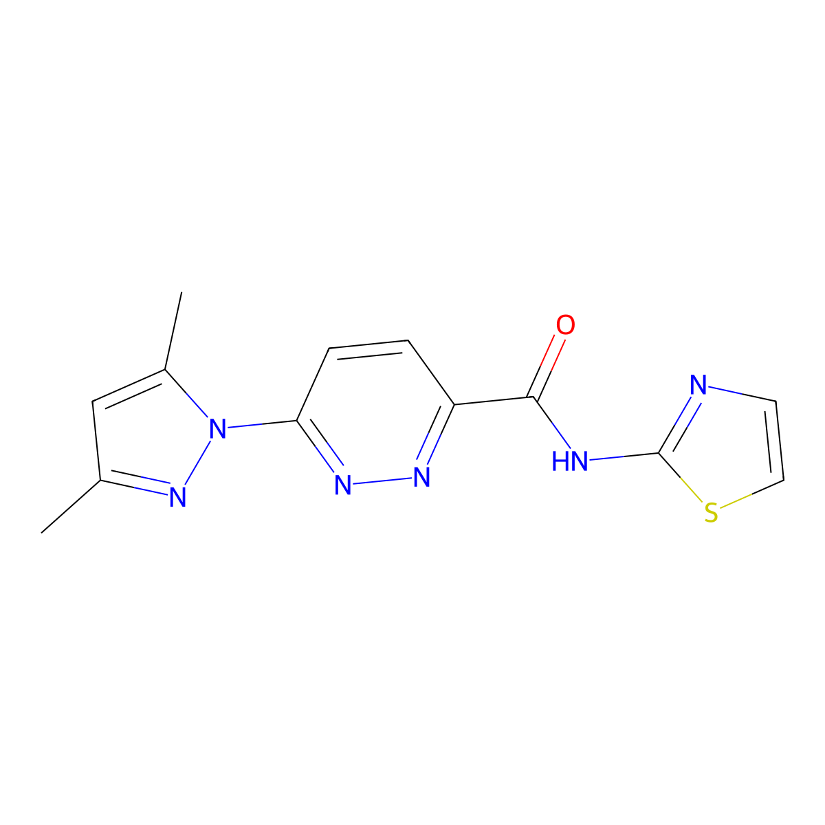 6-(3,5-dimethyl-1H-pyrazol-1-yl)-N-(thiazol-2-yl)pyridazine-3-carboxamide molecular structure, CAS 1351587-02-4