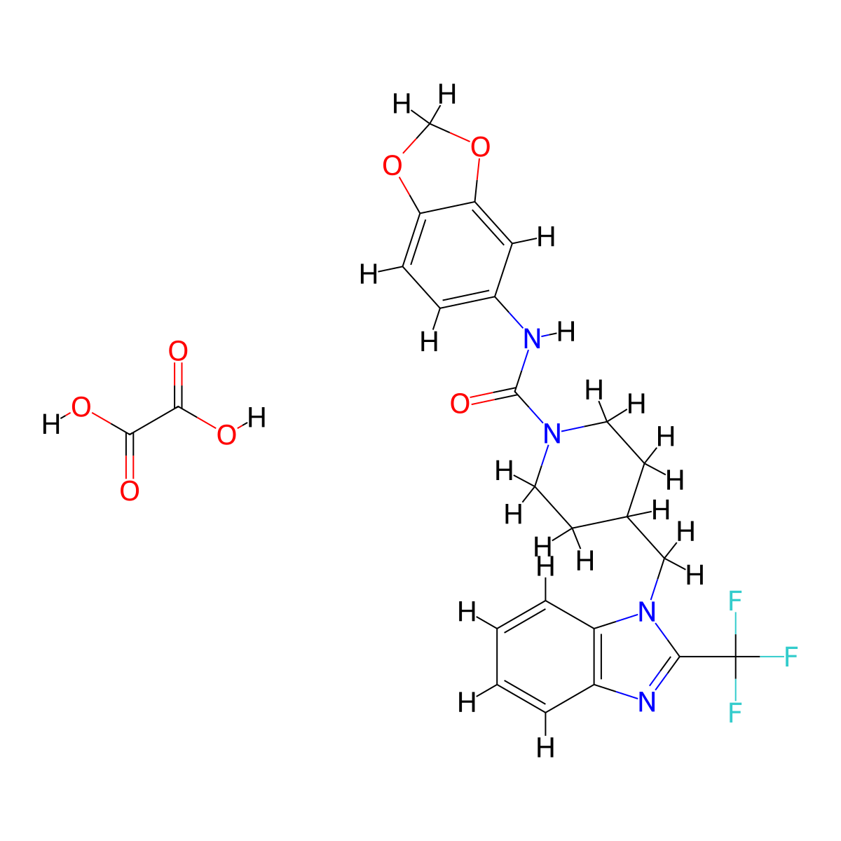N-(benzo[d][1,3]dioxol-5-yl)-4-((2-(trifluoromethyl)-1H-benzo[d]imidazol-1-yl)methyl)piperidine-1-carboxamide oxalate molecular structure, CAS 1351587-08-0