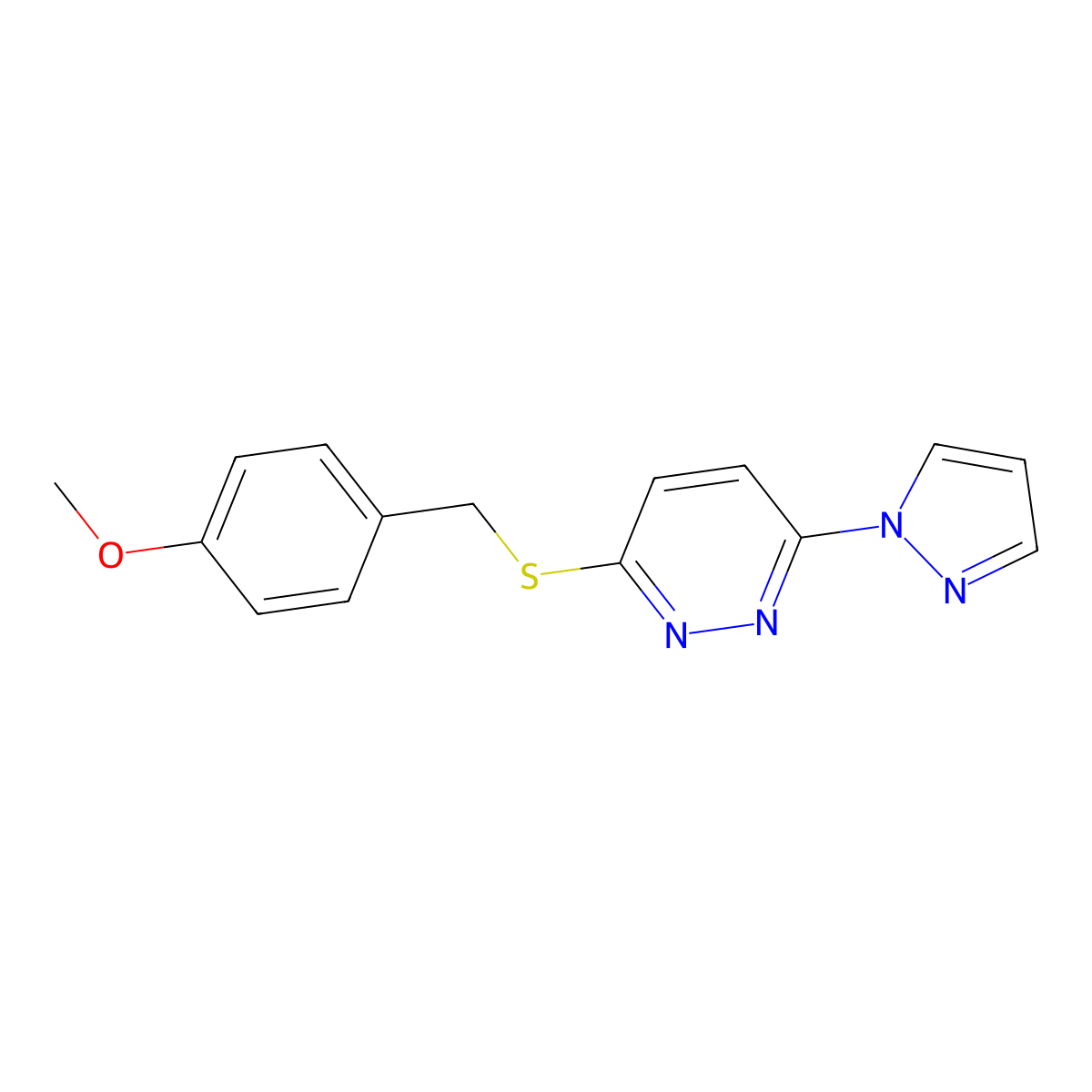 3-((4-methoxybenzyl)thio)-6-(1H-pyrazol-1-yl)pyridazine molecular structure, CAS 1351587-14-8