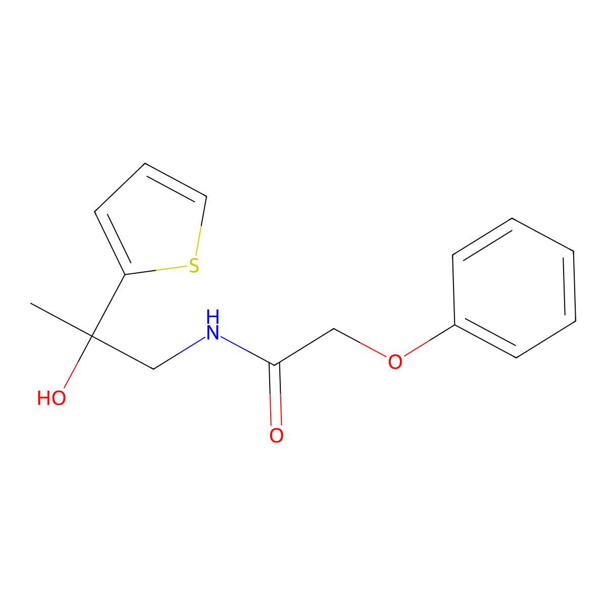 N-(2-hydroxy-2-(thiophen-2-yl)propyl)-2-phenoxyacetamide molecular structure, CAS 1351587-16-0