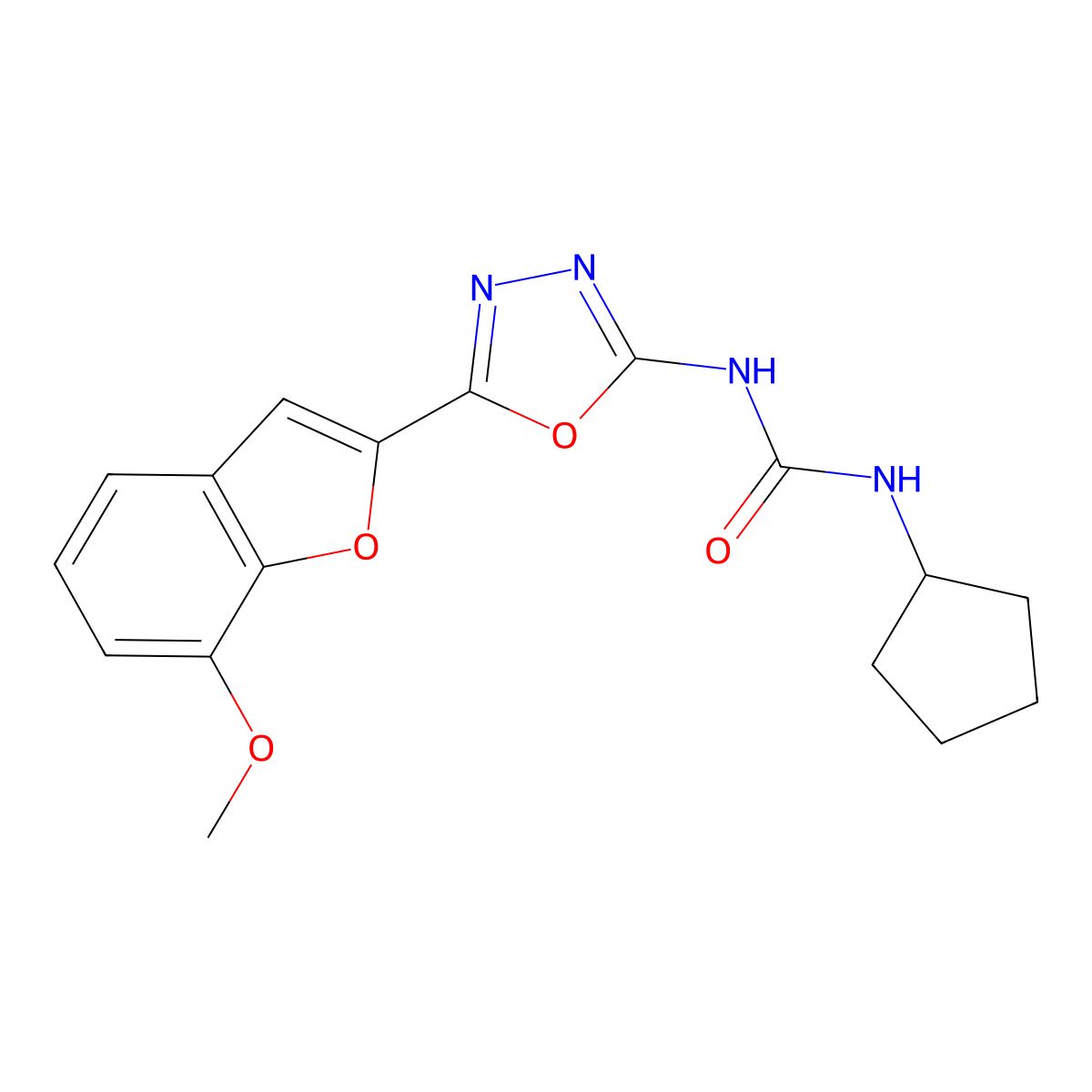 1-Cyclopentyl-3-(5-(7-methoxybenzofuran-2-yl)-1,3,4-oxadiazol-2-yl)urea molecular structure, CAS 1351587-18-2