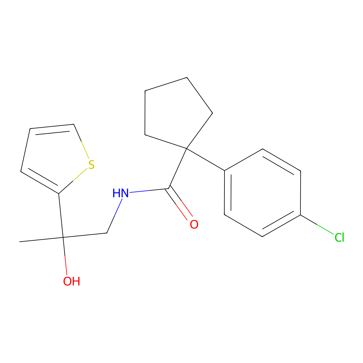1-(4-chlorophenyl)-N-(2-hydroxy-2-(thiophen-2-yl)propyl)cyclopentanecarboxamide molecular structure, CAS 1351587-21-7