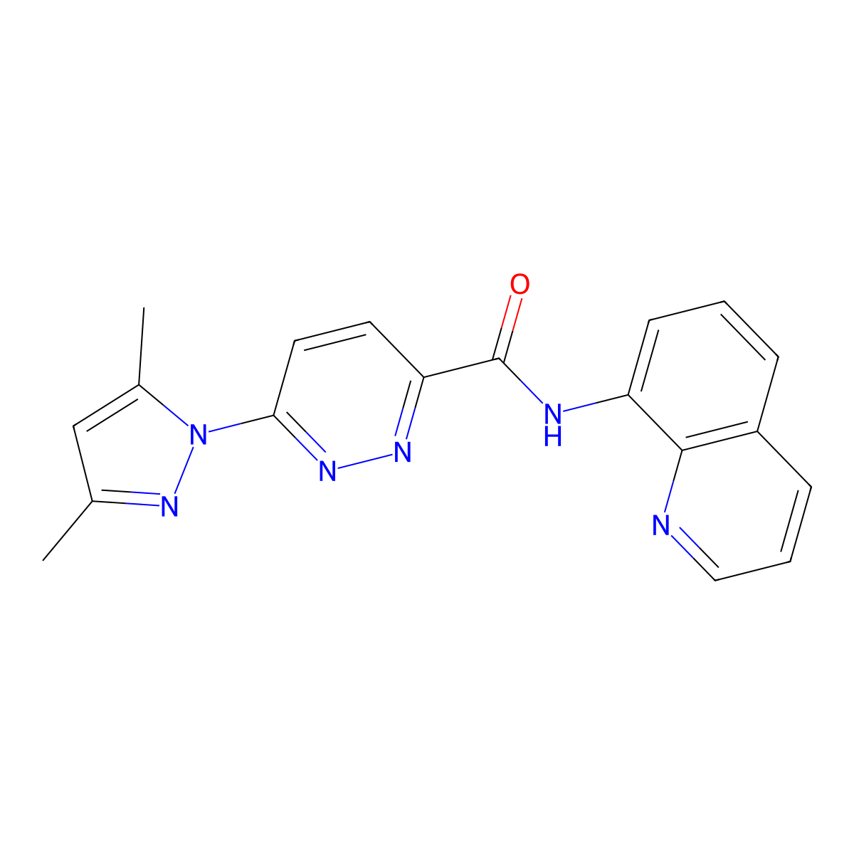 6-(3,5-dimethyl-1H-pyrazol-1-yl)-N-(quinolin-8-yl)pyridazine-3-carboxamide molecular structure, CAS 1351587-22-8