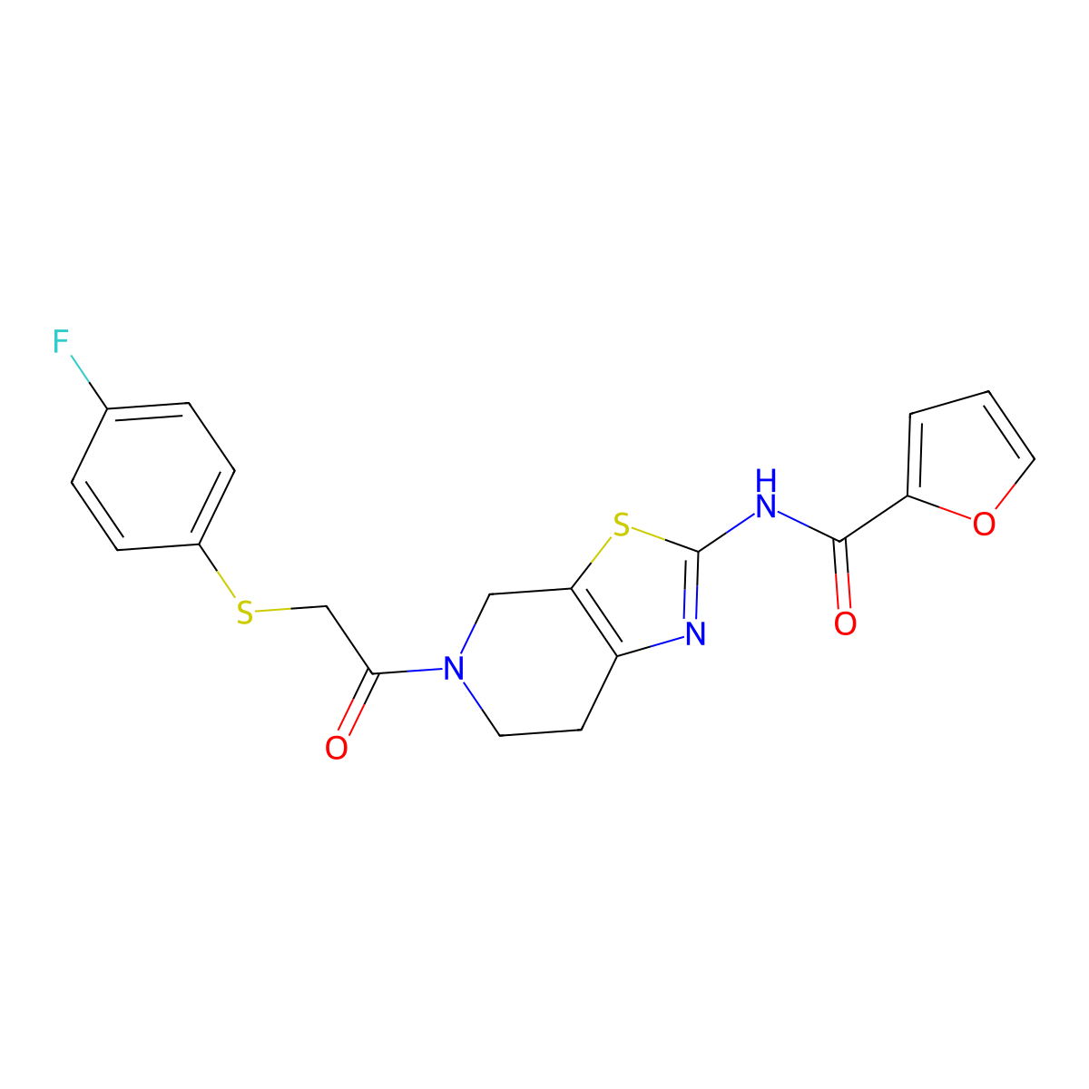 N-(5-(2-((4-fluorophenyl)thio)acetyl)-4,5,6,7-tetrahydrothiazolo[5,4-c]pyridin-2-yl)furan-2-carboxamide molecular structure, CAS 1351587-23-9
