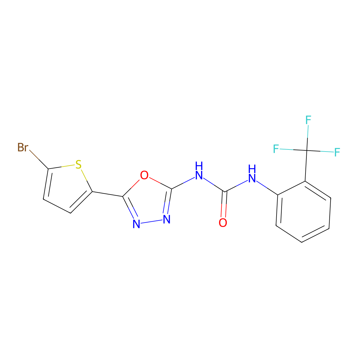 1-(5-(5-Bromothiophen-2-yl)-1,3,4-oxadiazol-2-yl)-3-(2-(trifluoromethyl)phenyl)urea molecular structure, CAS 1351587-25-1