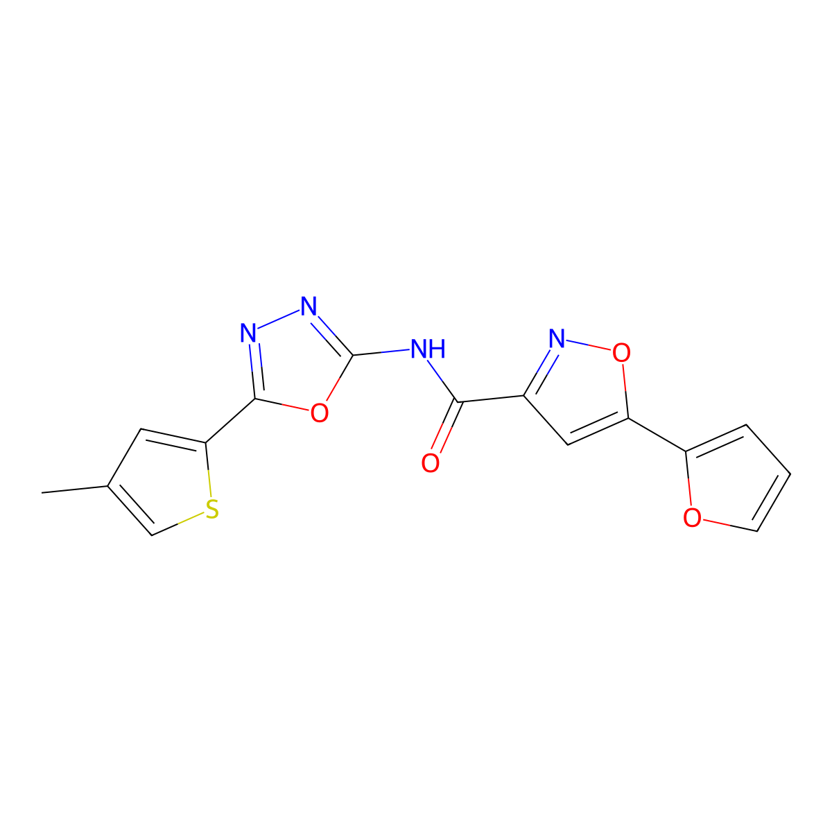 5-(furan-2-yl)-N-(5-(4-methylthiophen-2-yl)-1,3,4-oxadiazol-2-yl)isoxazole-3-carboxamide molecular structure, CAS 1351587-32-0
