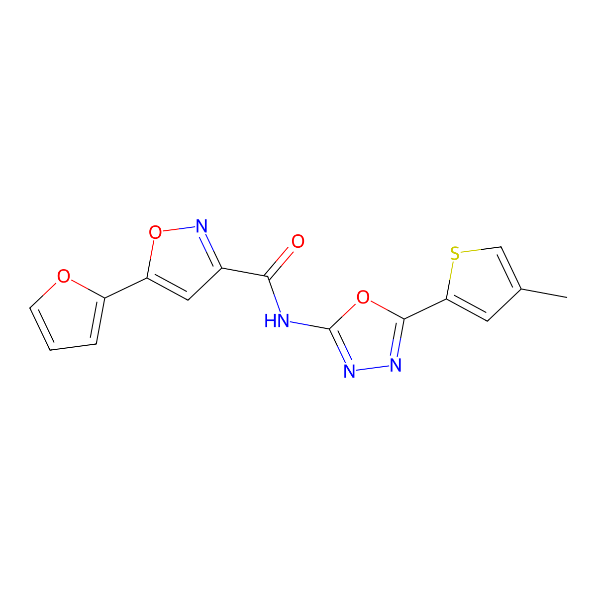 5-(furan-2-yl)-N-(5-(4-methylthiophen-2-yl)-1,3,4-oxadiazol-2-yl)isoxazole-3-carboxamide molecular structure, CAS 1351587-32-0
