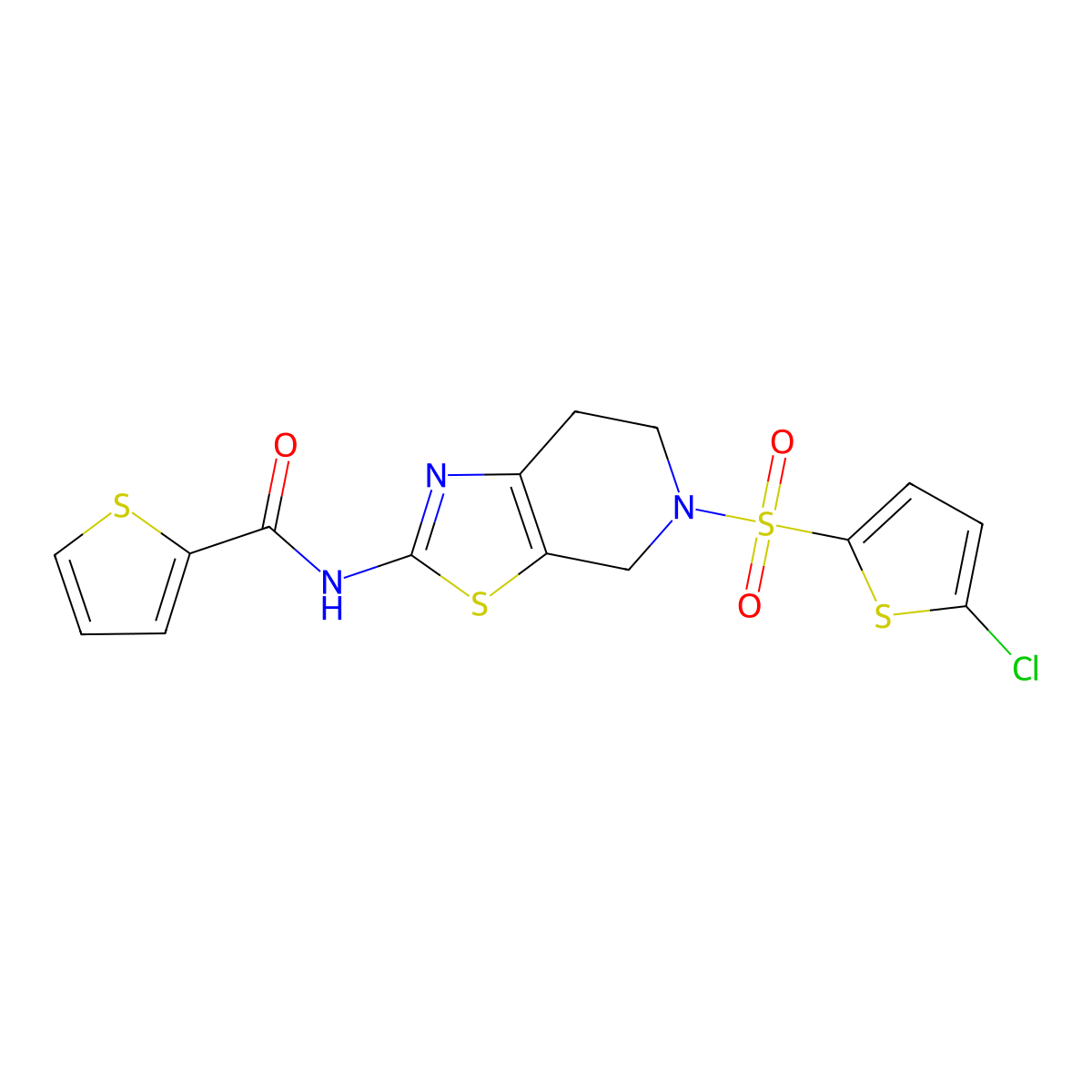 N-(5-((5-chlorothiophen-2-yl)sulfonyl)-4,5,6,7-tetrahydrothiazolo[5,4-c]pyridin-2-yl)thiophene-2-carboxamide molecular structure, CAS 1351587-52-4