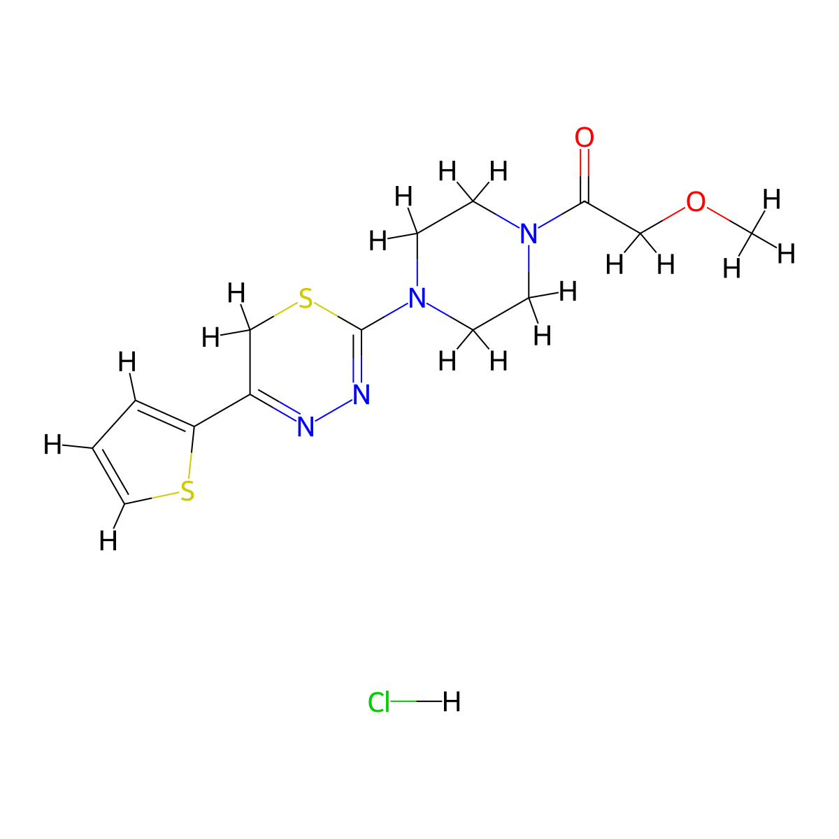 2-methoxy-1-(4-(5-(thiophen-2-yl)-6H-1,3,4-thiadiazin-2-yl)piperazin-1-yl)ethanone hydrochloride molecular structure, CAS 1351587-53-5