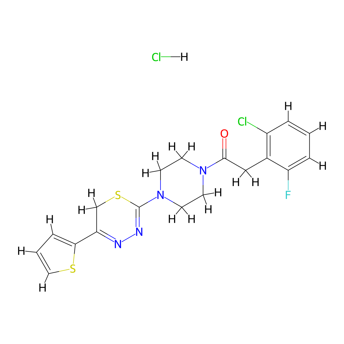 2-(2-chloro-6-fluorophenyl)-1-(4-(5-(thiophen-2-yl)-6H-1,3,4-thiadiazin-2-yl)piperazin-1-yl)ethanone hydrochloride molecular structure, CAS 1351587-63-7