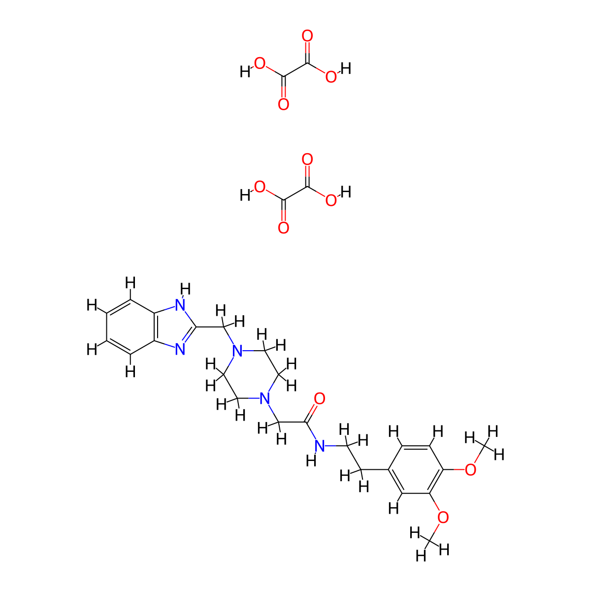 2-(4-((1H-benzo[d]imidazol-2-yl)methyl)piperazin-1-yl)-N-(3,4-dimethoxyphenethyl)acetamide dioxalate molecular structure, CAS 1351587-68-2