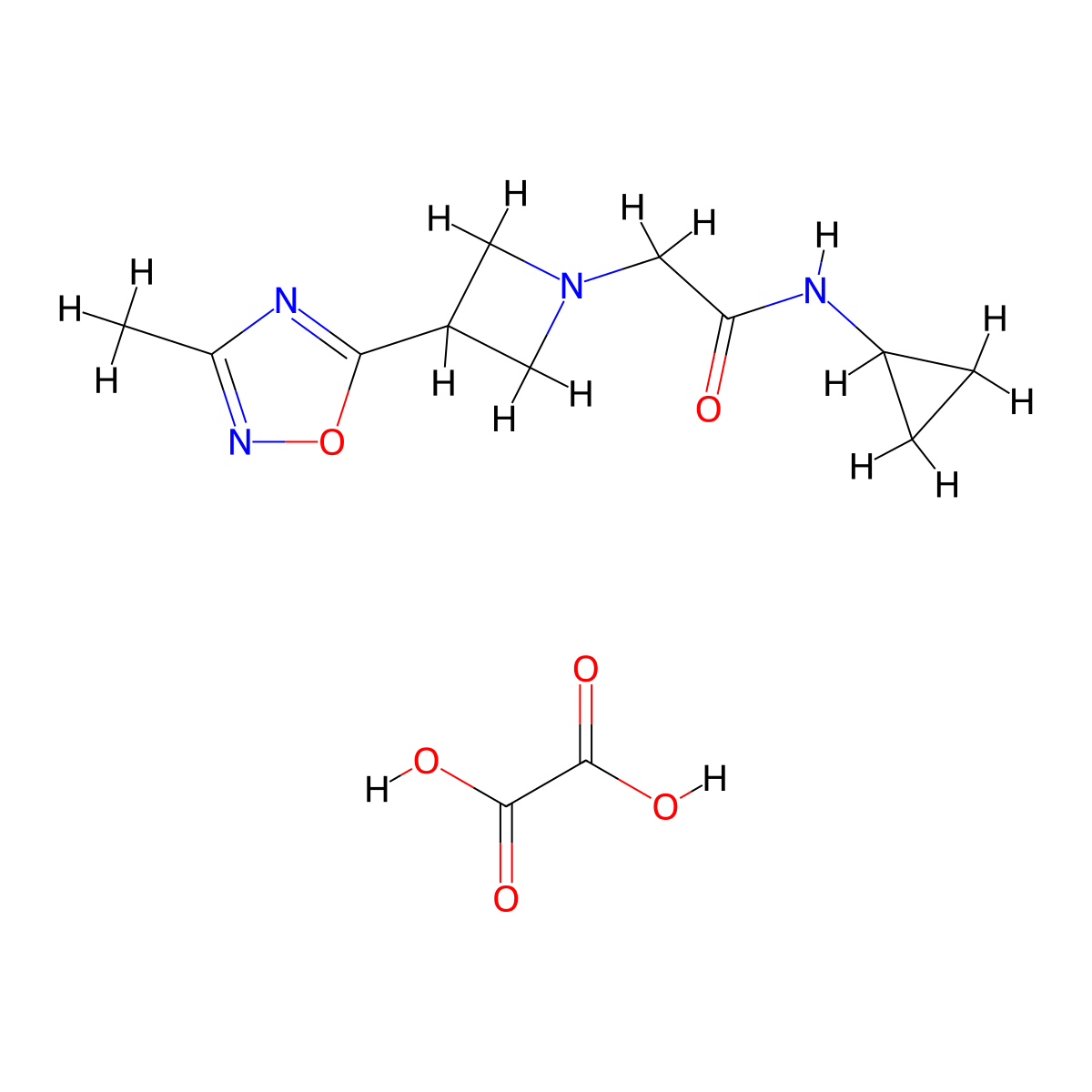 N-cyclopropyl-2-(3-(3-methyl-1,2,4-oxadiazol-5-yl)azetidin-1-yl)acetamide oxalate molecular structure, CAS 1351587-72-8