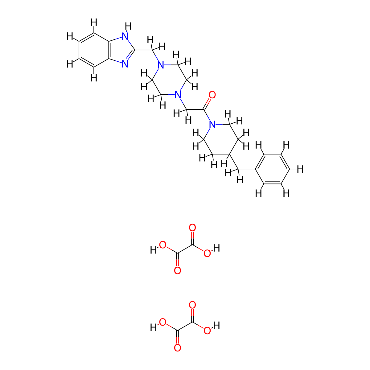 2-(4-((1H-benzo[d]imidazol-2-yl)methyl)piperazin-1-yl)-1-(4-benzylpiperidin-1-yl)ethanone dioxalate molecular structure, CAS 1351587-73-9