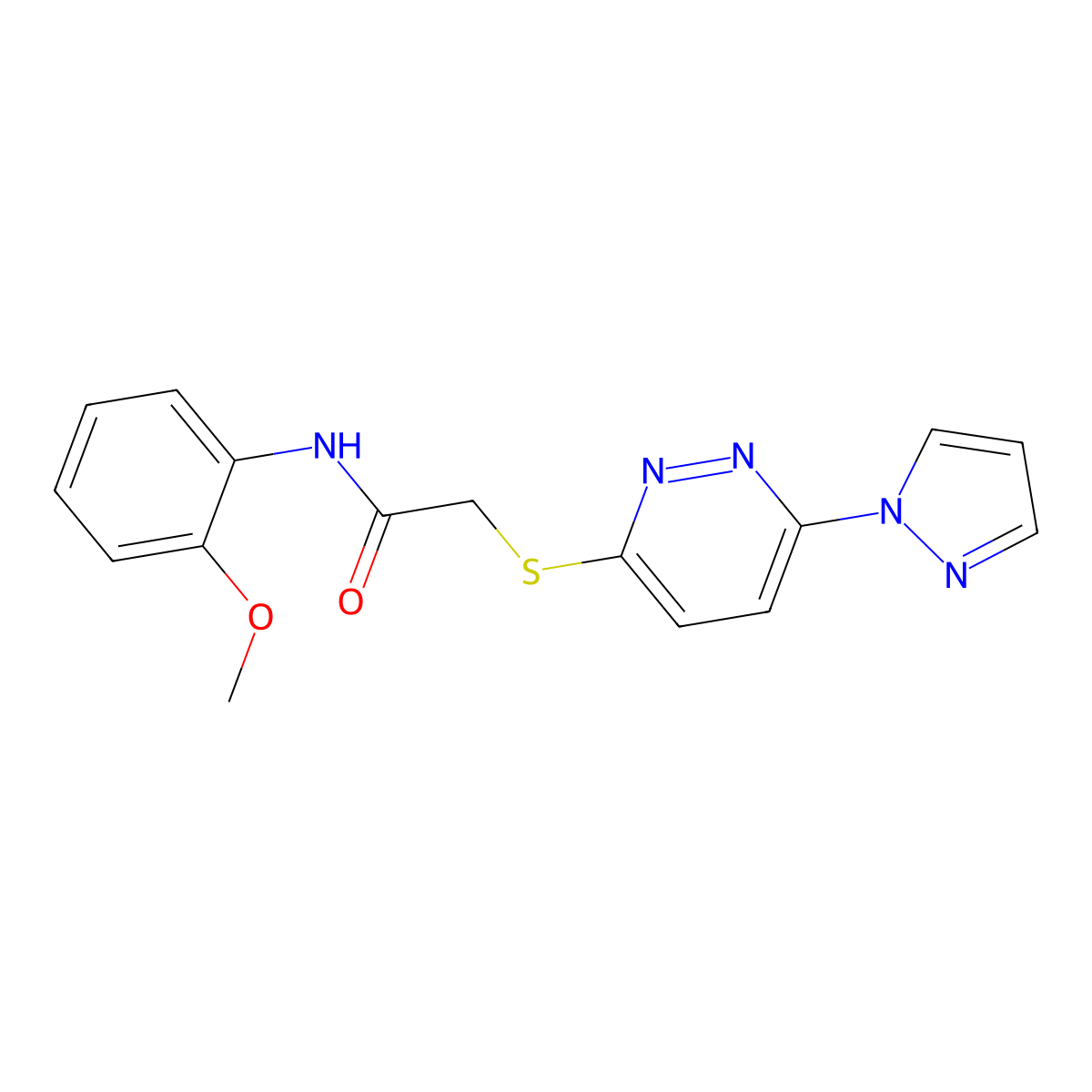 2-((6-(1H-pyrazol-1-yl)pyridazin-3-yl)thio)-N-(2-methoxyphenyl)acetamide molecular structure, CAS 1351587-77-3