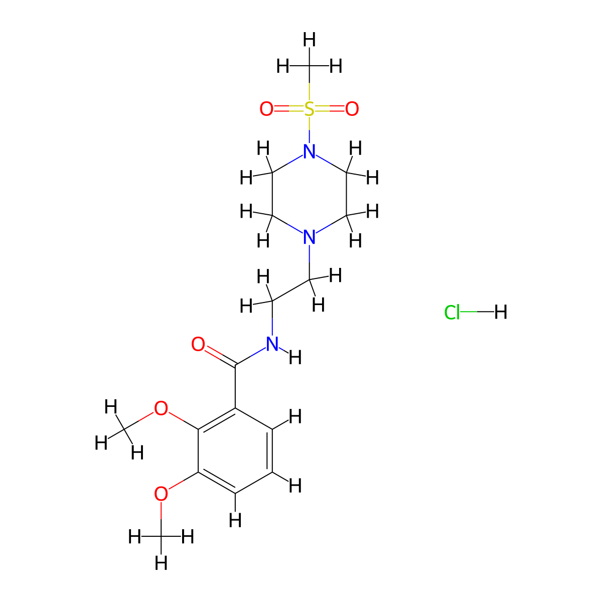2,3-dimethoxy-N-(2-(4-(methylsulfonyl)piperazin-1-yl)ethyl)benzamide hydrochloride molecular structure, CAS 1351587-86-4