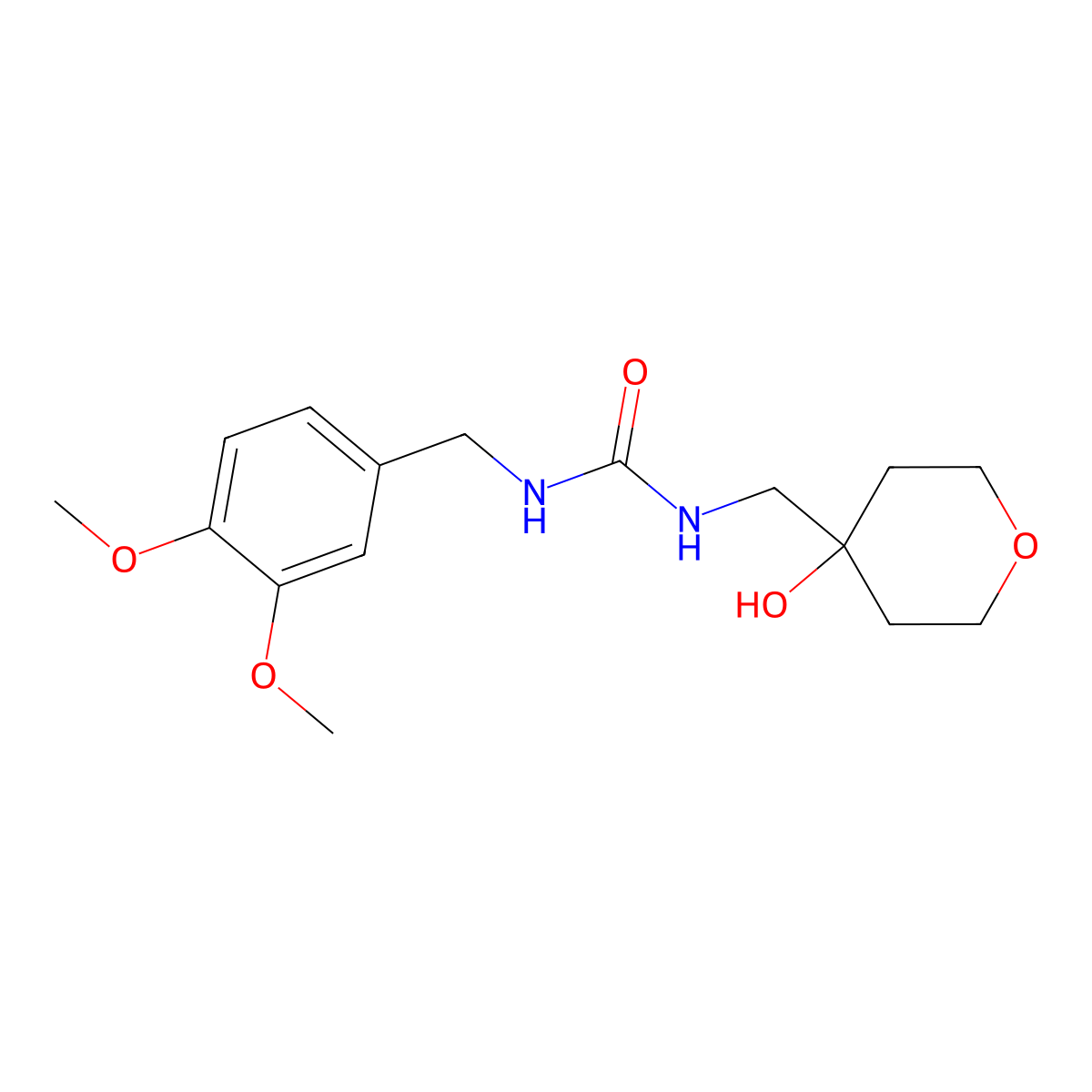 1-(3,4-dimethoxybenzyl)-3-((4-hydroxytetrahydro-2H-pyran-4-yl)methyl)urea molecular structure, CAS 1351587-88-6