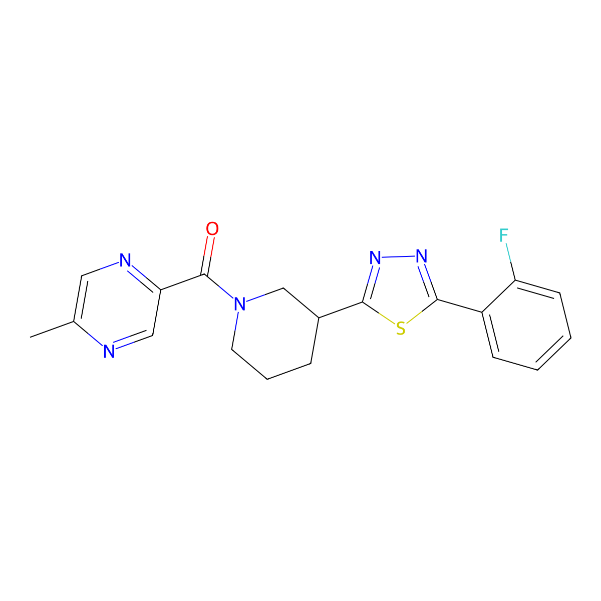 (3-(5-(2-Fluorophenyl)-1,3,4-thiadiazol-2-yl)piperidin-1-yl)(5-methylpyrazin-2-yl)methanone molecular structure, CAS 1351587-89-7