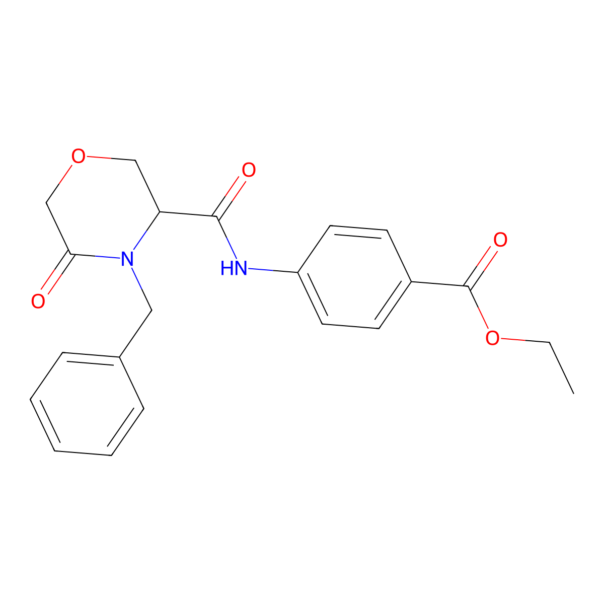 Ethyl 4-(4-benzyl-5-oxomorpholine-3-carboxamido)benzoate molecular structure, CAS 1351587-91-1