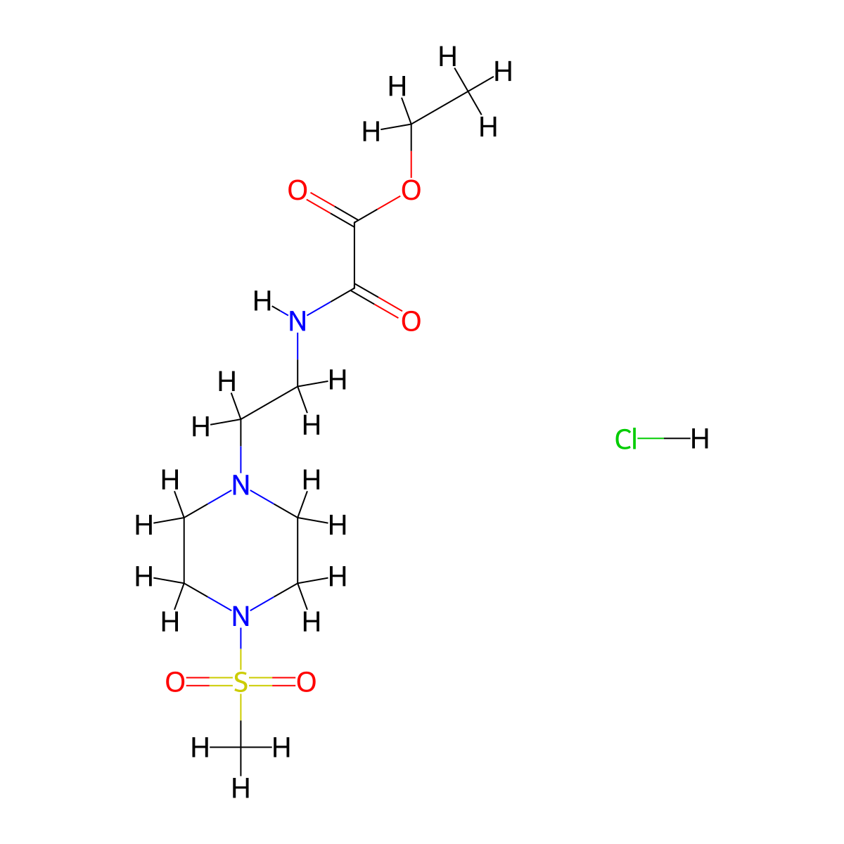 Ethyl 2-((2-(4-(methylsulfonyl)piperazin-1-yl)ethyl)amino)-2-oxoacetate hydrochloride molecular structure, CAS 1351587-92-2