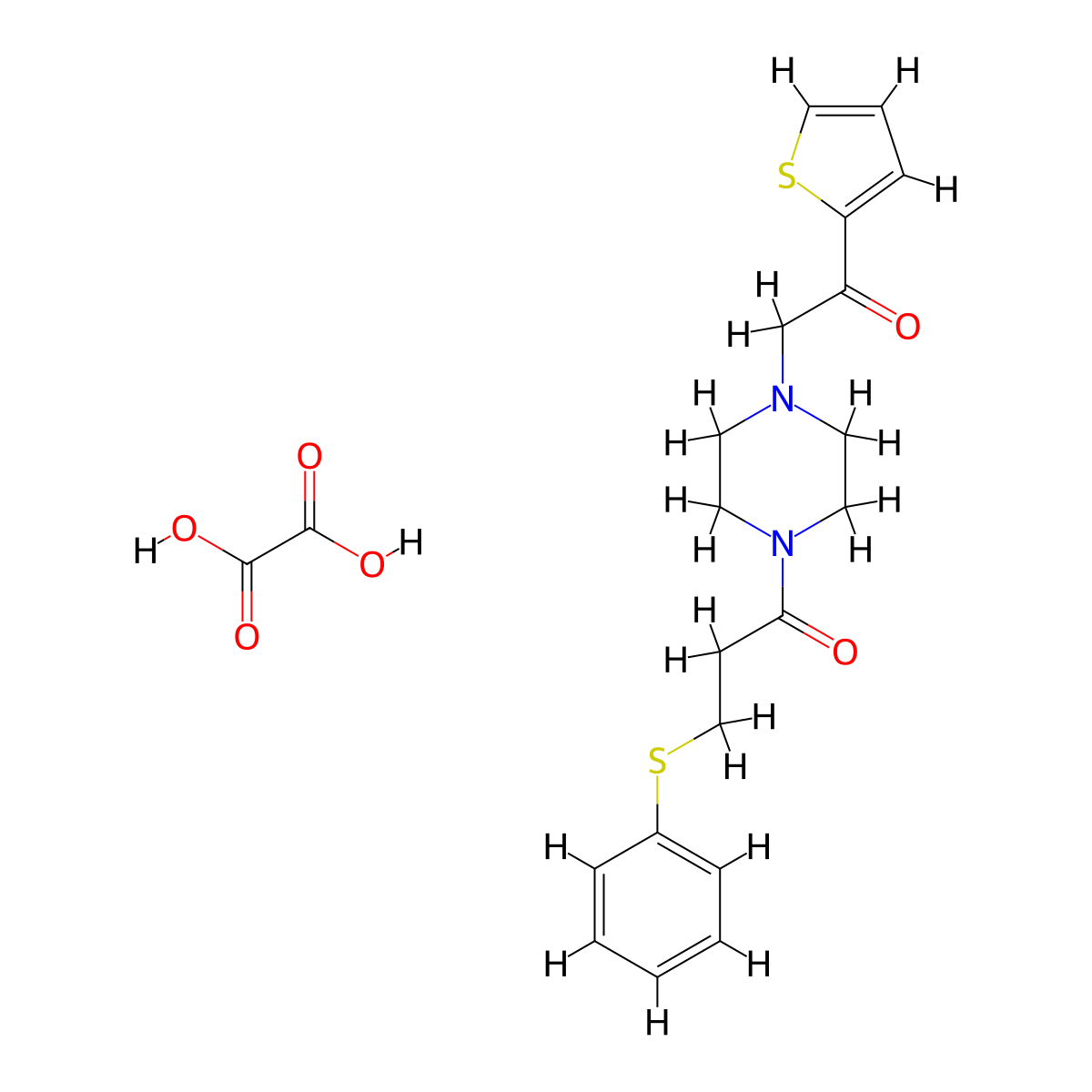 1-(4-(2-Oxo-2-(thiophen-2-yl)ethyl)piperazin-1-yl)-3-(phenylthio)propan-1-one oxalate molecular structure, CAS 1351587-95-5