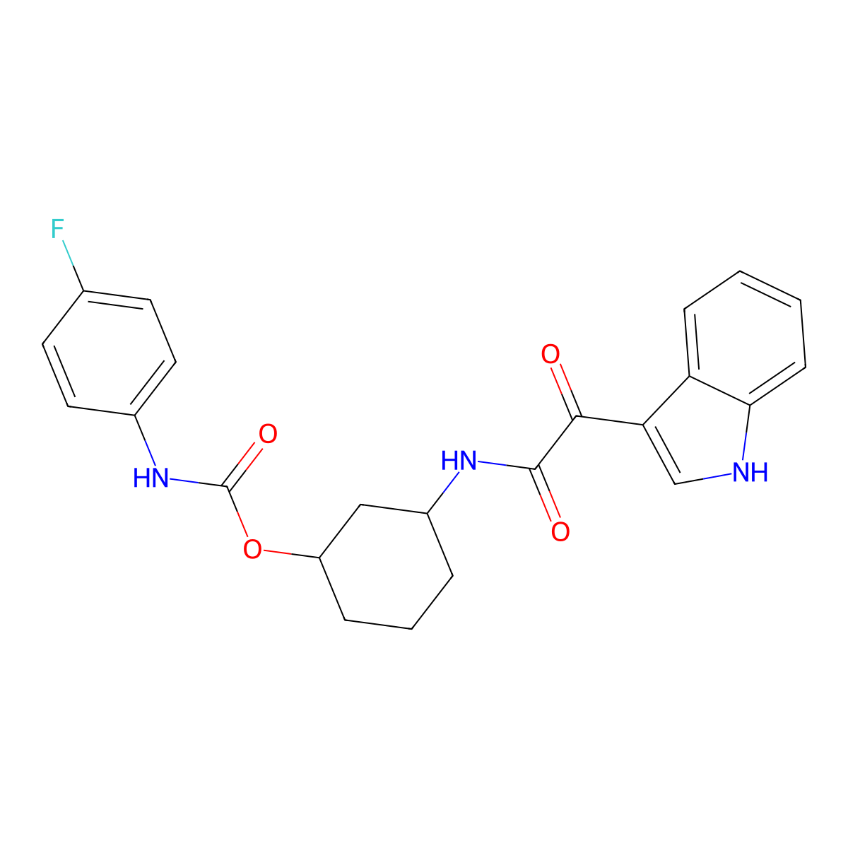 3-(2-(1H-indol-3-yl)-2-oxoacetamido)cyclohexyl (4-fluorophenyl)carbamate molecular structure, CAS 1351587-98-8