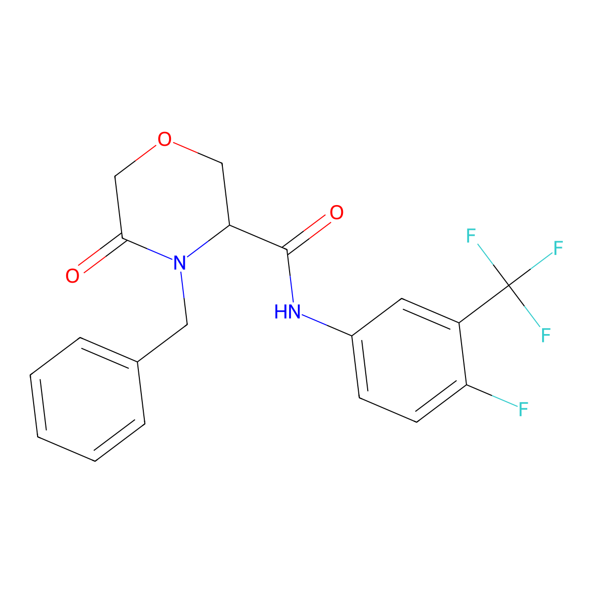 4-benzyl-N-[4-fluoro-3-(trifluoromethyl)phenyl]-5-oxomorpholine-3-carboxamide molecular structure, CAS 1351587-99-9