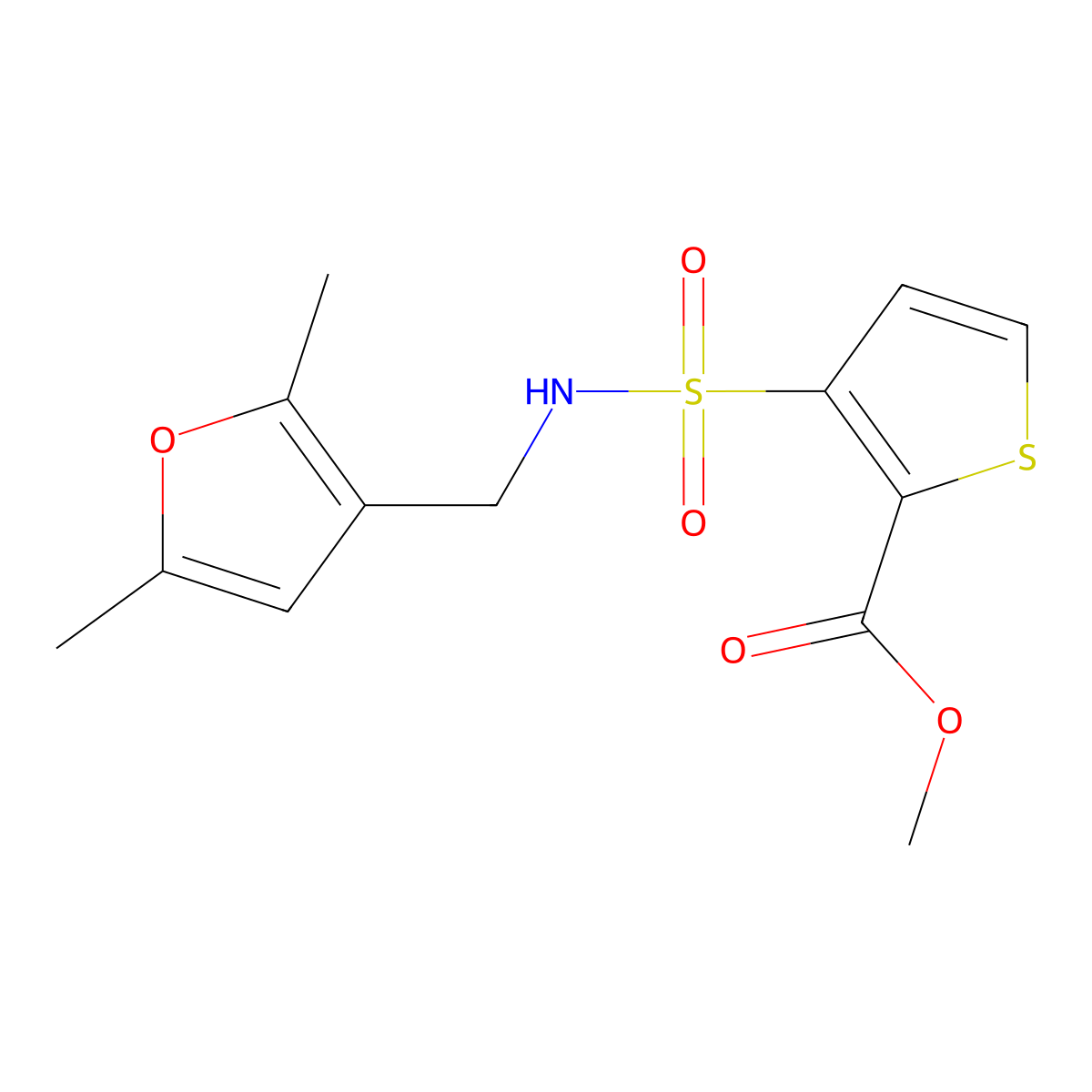 methyl 3-(N-((2,5-dimethylfuran-3-yl)methyl)sulfamoyl)thiophene-2-carboxylate molecular structure, CAS 1351588-13-0