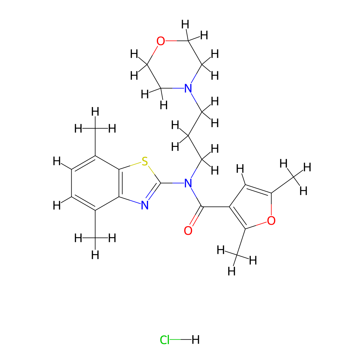 N-(4,7-dimethylbenzo[d]thiazol-2-yl)-2,5-dimethyl-N-(3-morpholinopropyl)furan-3-carboxamide hydrochloride molecular structure, CAS 1351588-15-2
