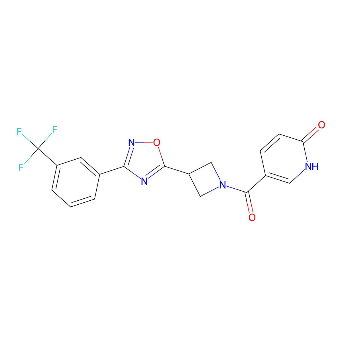 5-(3-(3-(3-(trifluoromethyl)phenyl)-1,2,4-oxadiazol-5-yl)azetidine-1-carbonyl)pyridin-2(1H)-one molecular structure, CAS 1351588-17-4
