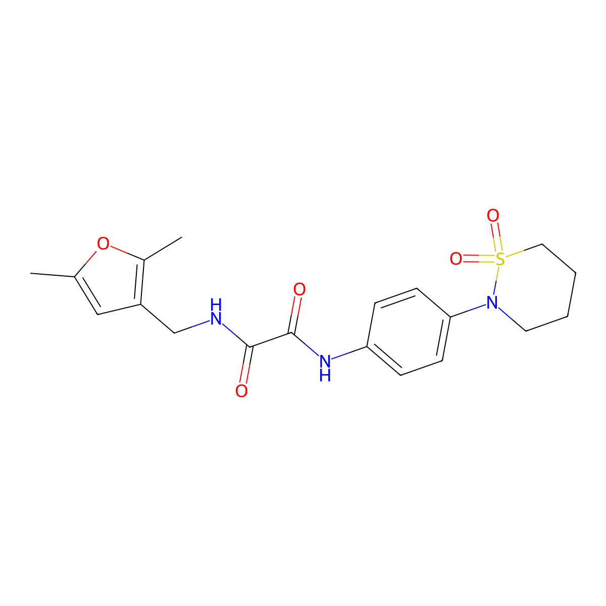 N1-((2,5-dimethylfuran-3-yl)methyl)-N2-(4-(1,1-dioxido-1,2-thiazinan-2-yl)phenyl)oxalamide molecular structure, CAS 1351588-22-1