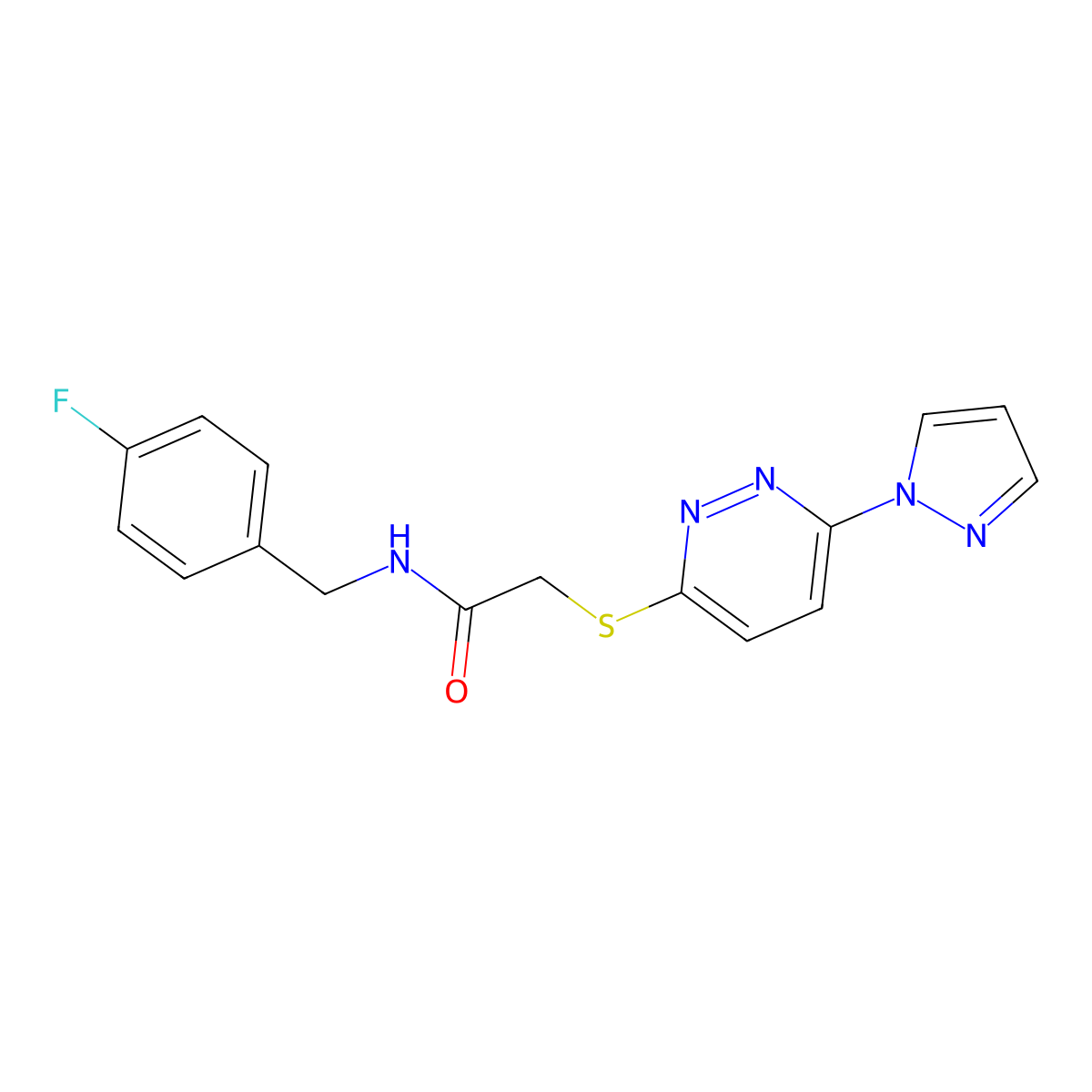 2-((6-(1H-pyrazol-1-yl)pyridazin-3-yl)thio)-N-(4-fluorobenzyl)acetamide molecular structure, CAS 1351588-36-7