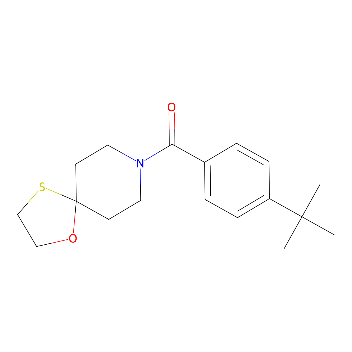 (4-(Tert-butyl)phenyl)(1-oxa-4-thia-8-azaspiro[4.5]decan-8-yl)methanone molecular structure, CAS 1351588-37-8