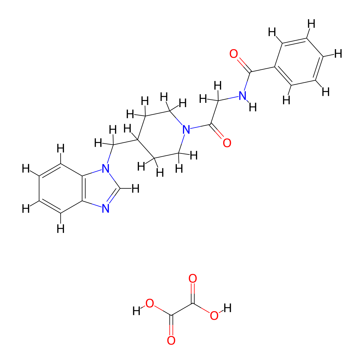 N-(2-(4-((1H-benzo[d]imidazol-1-yl)methyl)piperidin-1-yl)-2-oxoethyl)benzamide oxalate molecular structure, CAS 1351588-38-9