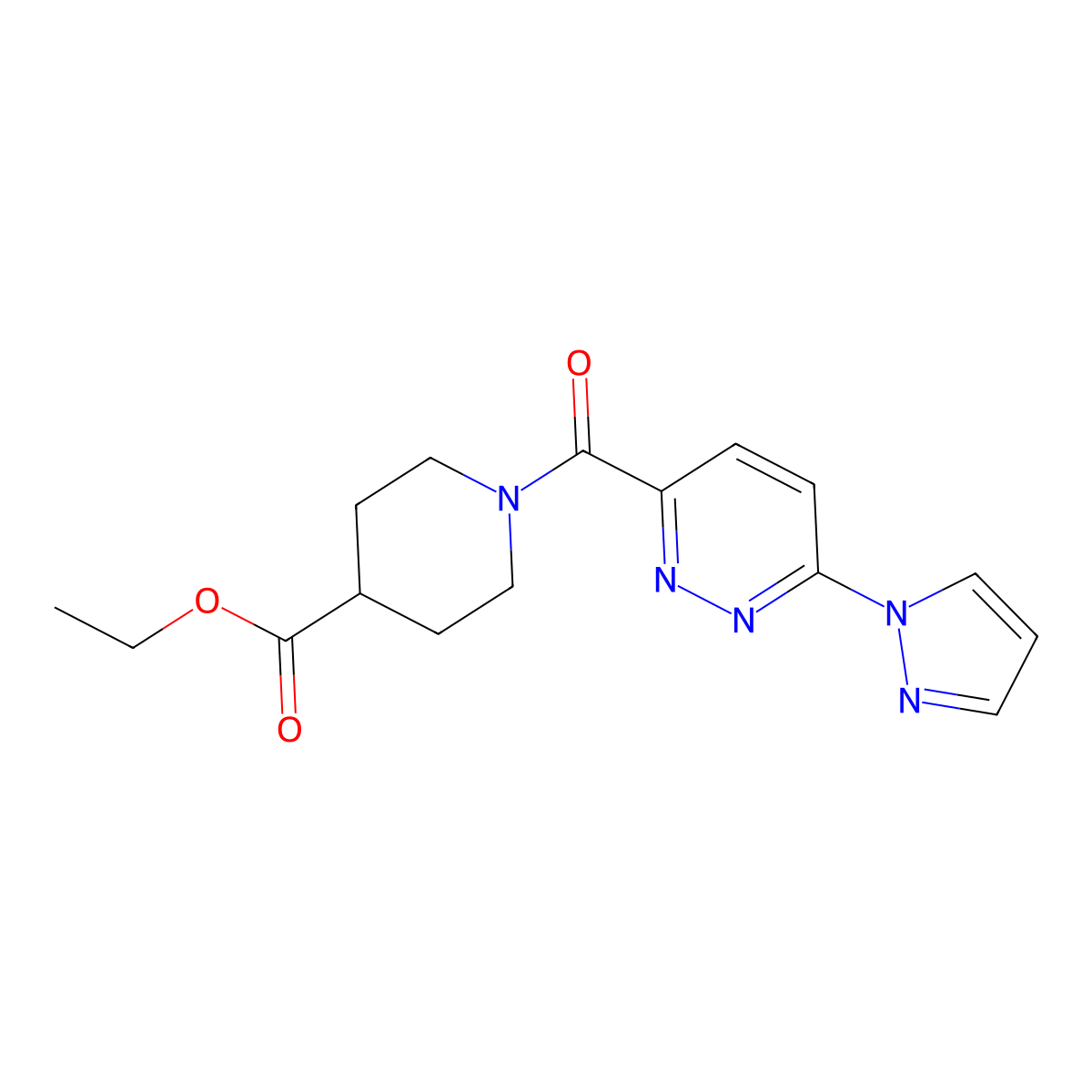 ethyl 1-[6-(1H-pyrazol-1-yl)pyridazine-3-carbonyl]piperidine-4-carboxylate molecular structure, CAS 1351588-40-3