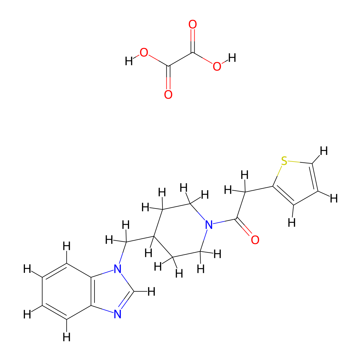 1-(4-((1H-benzo[d]imidazol-1-yl)methyl)piperidin-1-yl)-2-(thiophen-2-yl)ethanone oxalate molecular structure, CAS 1351588-53-8