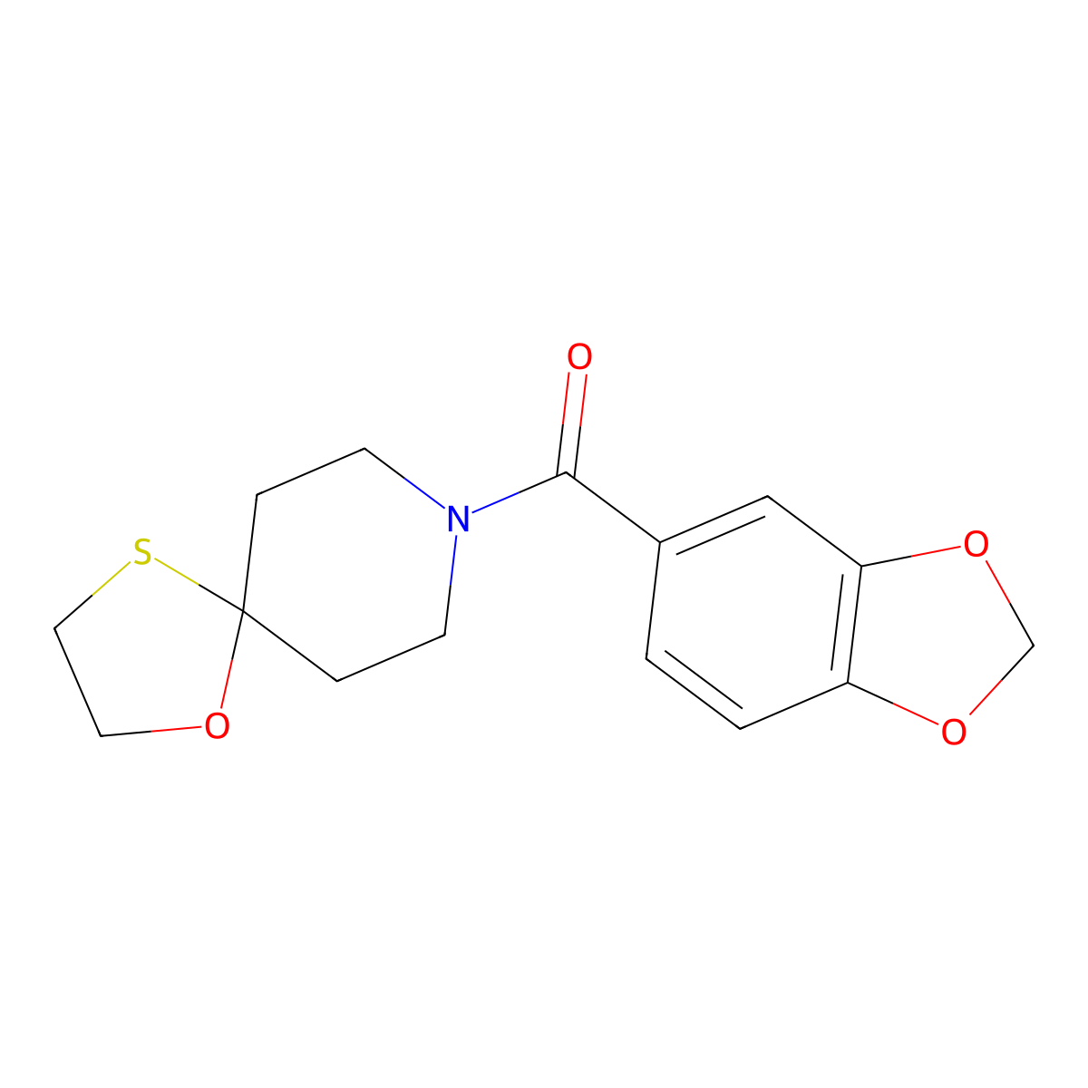 Benzo[d][1,3]dioxol-5-yl(1-oxa-4-thia-8-azaspiro[4.5]decan-8-yl)methanone molecular structure, CAS 1351588-73-2