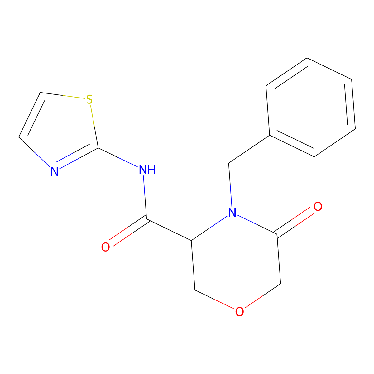 4-benzyl-5-oxo-N-(1,3-thiazol-2-yl)morpholine-3-carboxamide molecular structure, CAS 1351588-75-4
