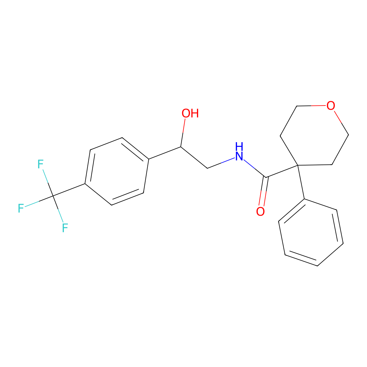 N-(2-hydroxy-2-(4-(trifluoromethyl)phenyl)ethyl)-4-phenyltetrahydro-2H-pyran-4-carboxamide molecular structure, CAS 1351588-90-3