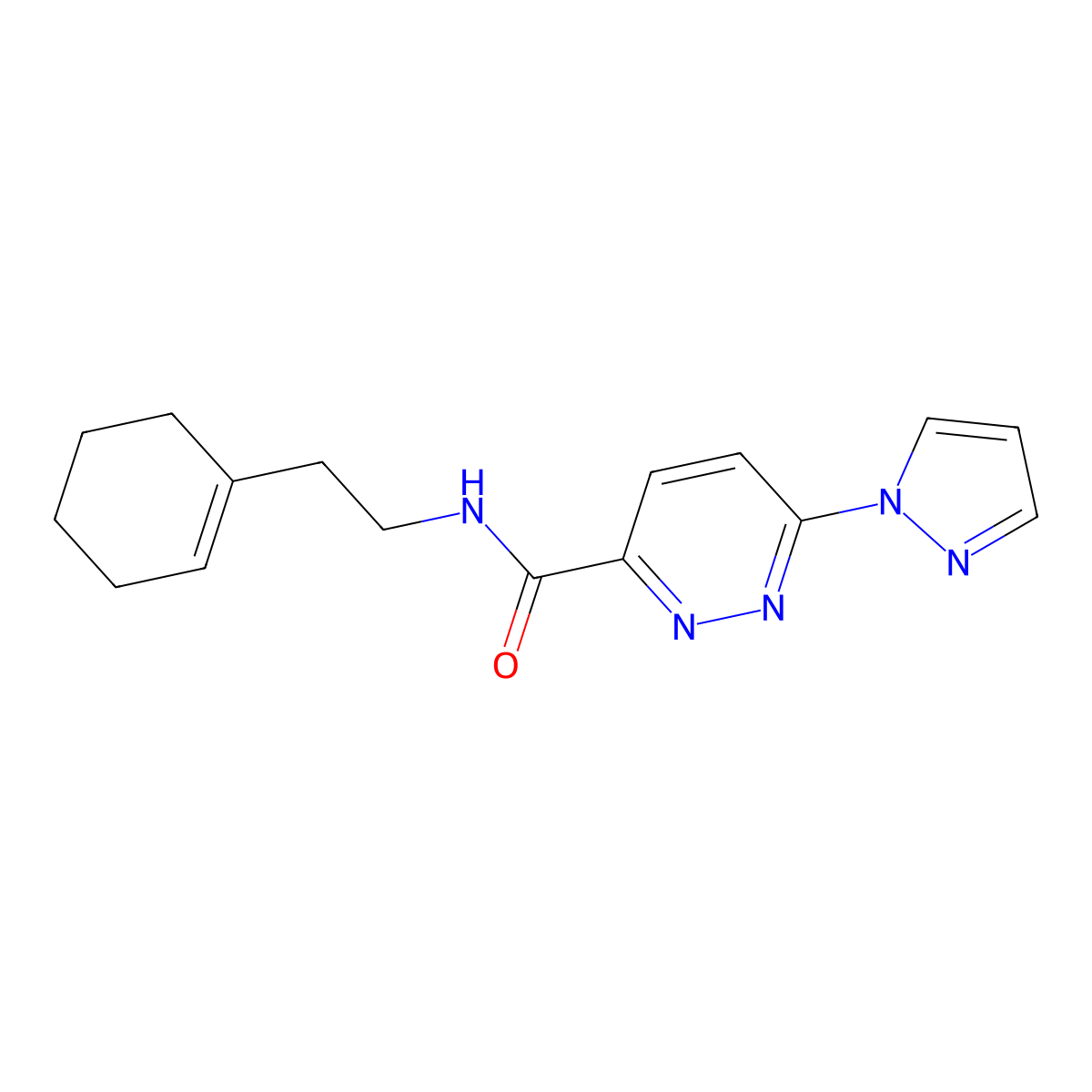 N-[2-(cyclohex-1-en-1-yl)ethyl]-6-(1H-pyrazol-1-yl)pyridazine-3-carboxamide molecular structure, CAS 1351588-91-4
