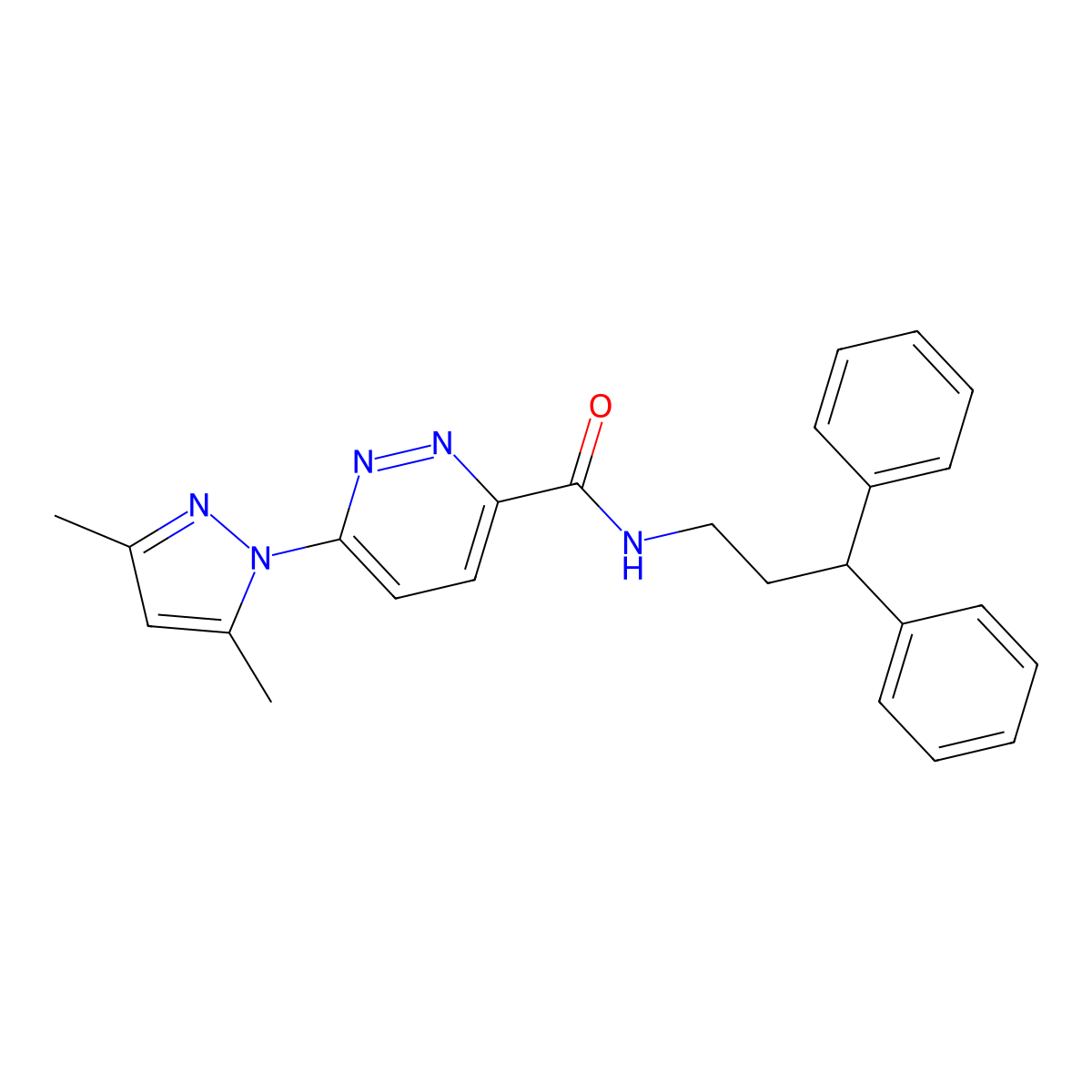 6-(3,5-dimethyl-1H-pyrazol-1-yl)-N-(3,3-diphenylpropyl)pyridazine-3-carboxamide molecular structure, CAS 1351588-96-9