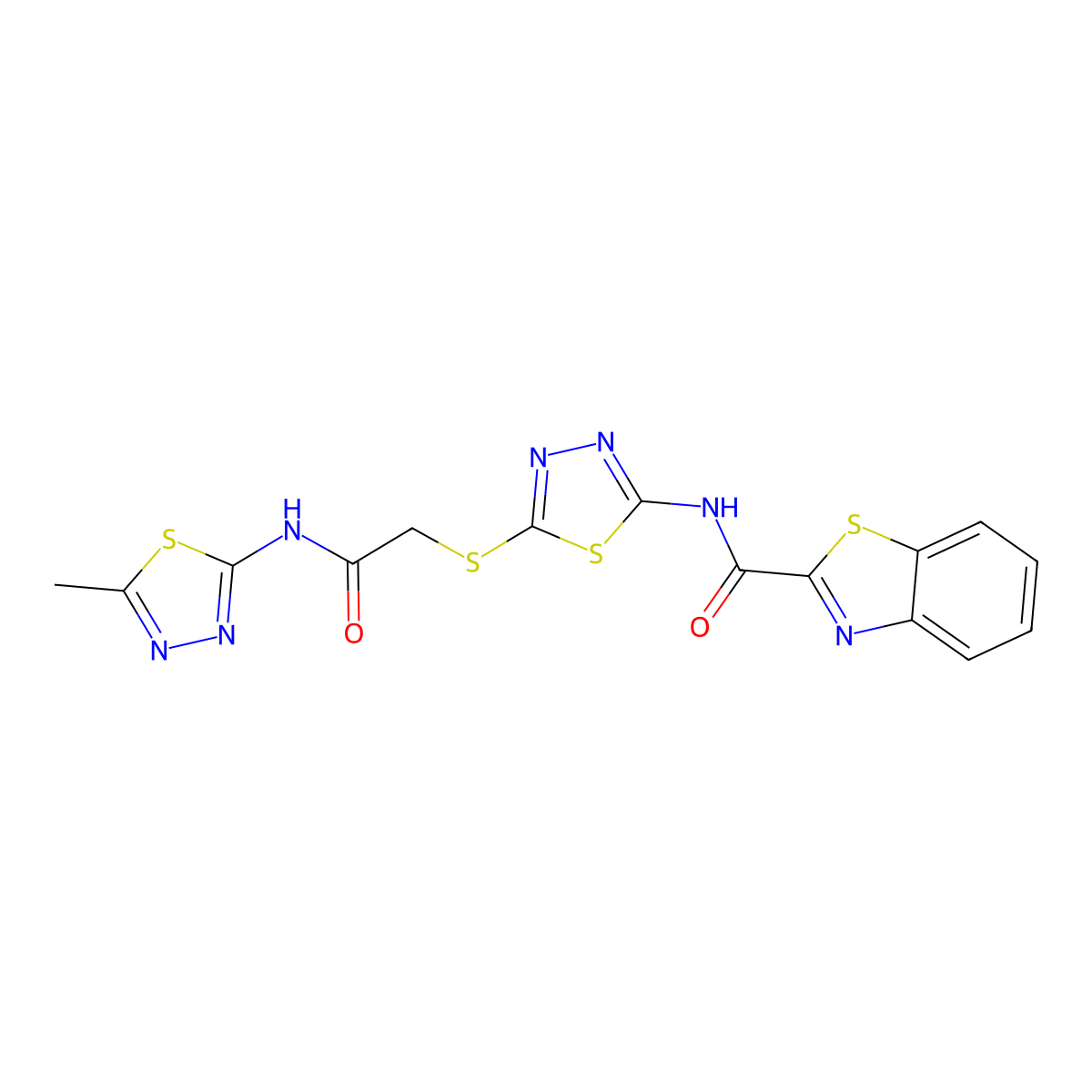N-(5-((2-((5-methyl-1,3,4-thiadiazol-2-yl)amino)-2-oxoethyl)thio)-1,3,4-thiadiazol-2-yl)benzo[d]thiazole-2-carboxamide molecular structure, CAS 1351589-16-6