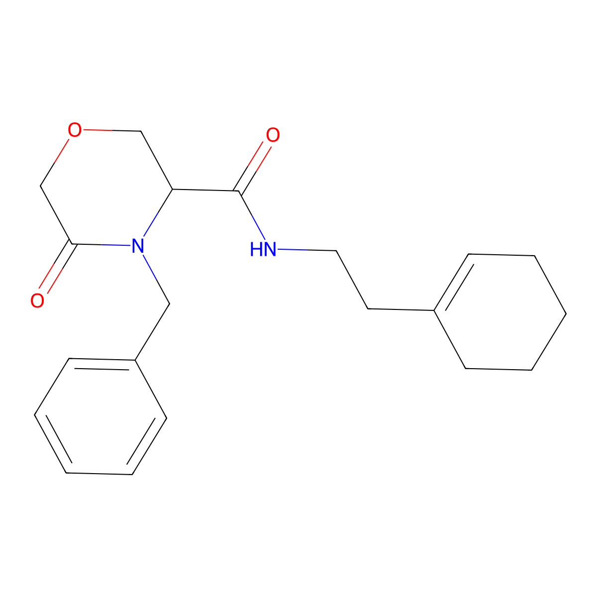 4-benzyl-N-(2-(cyclohex-1-en-1-yl)ethyl)-5-oxomorpholine-3-carboxamide molecular structure, CAS 1351589-18-8