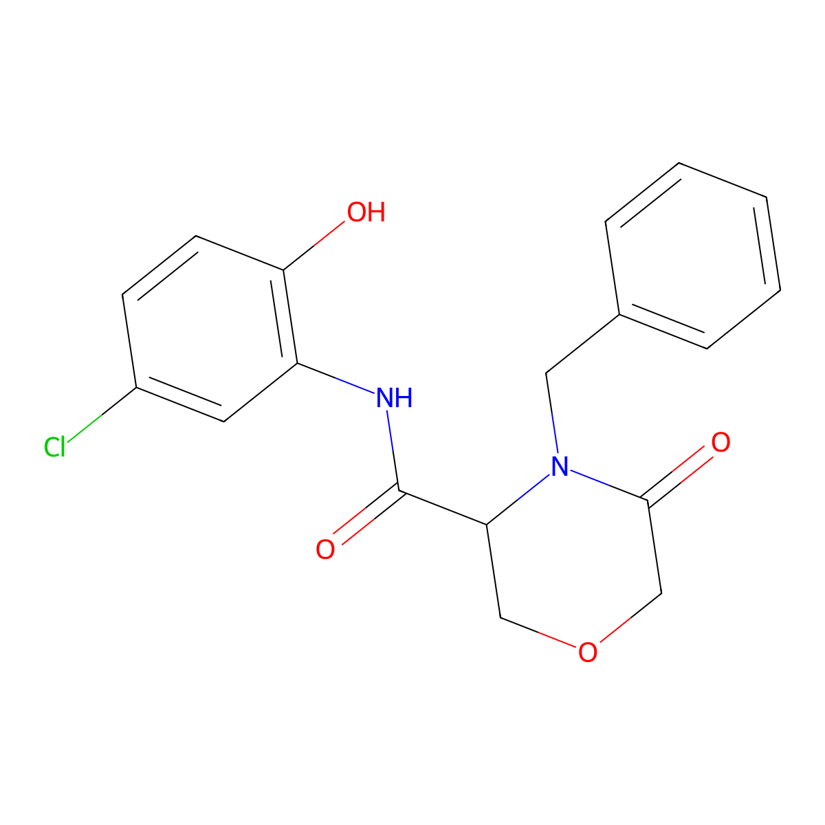 4-benzyl-N-(5-chloro-2-hydroxyphenyl)-5-oxomorpholine-3-carboxamide molecular structure, CAS 1351589-24-6