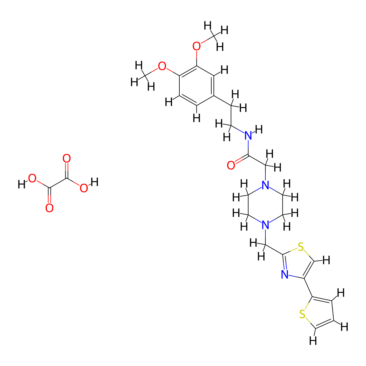 N-(3,4-dimethoxyphenethyl)-2-(4-((4-(thiophen-2-yl)thiazol-2-yl)methyl)piperazin-1-yl)acetamide oxalate molecular structure, CAS 1351589-32-6