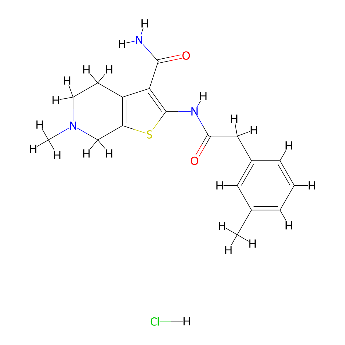 6-Methyl-2-(2-(m-tolyl)acetamido)-4,5,6,7-tetrahydrothieno[2,3-c]pyridine-3-carboxamide hydrochloride molecular structure, CAS 1351589-33-7