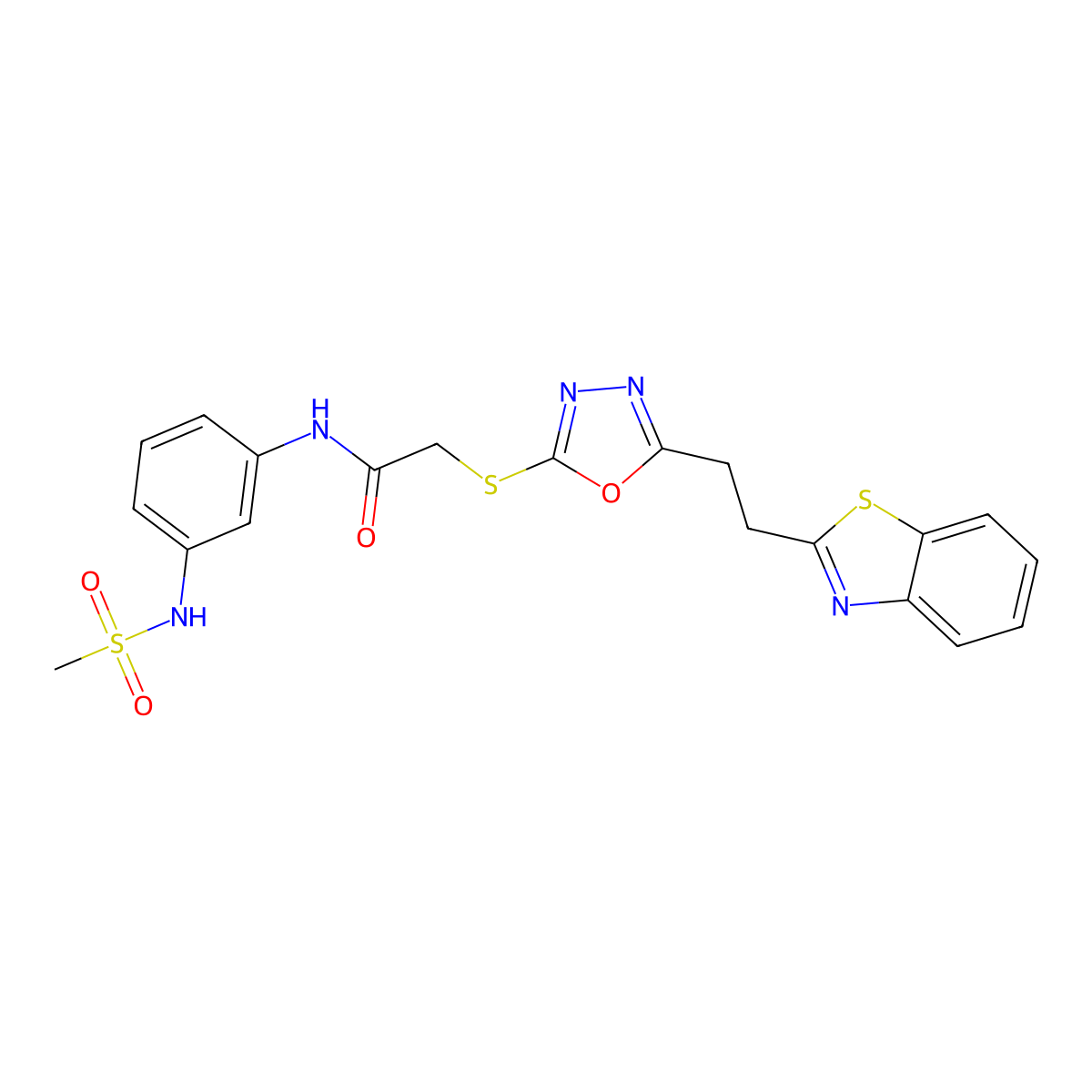 2-({5-[2-(1,3-benzothiazol-2-yl)ethyl]-1,3,4-oxadiazol-2-yl}sulfanyl)-N-(3-methanesulfonamidophenyl)acetamide molecular structure, CAS 1351589-35-9