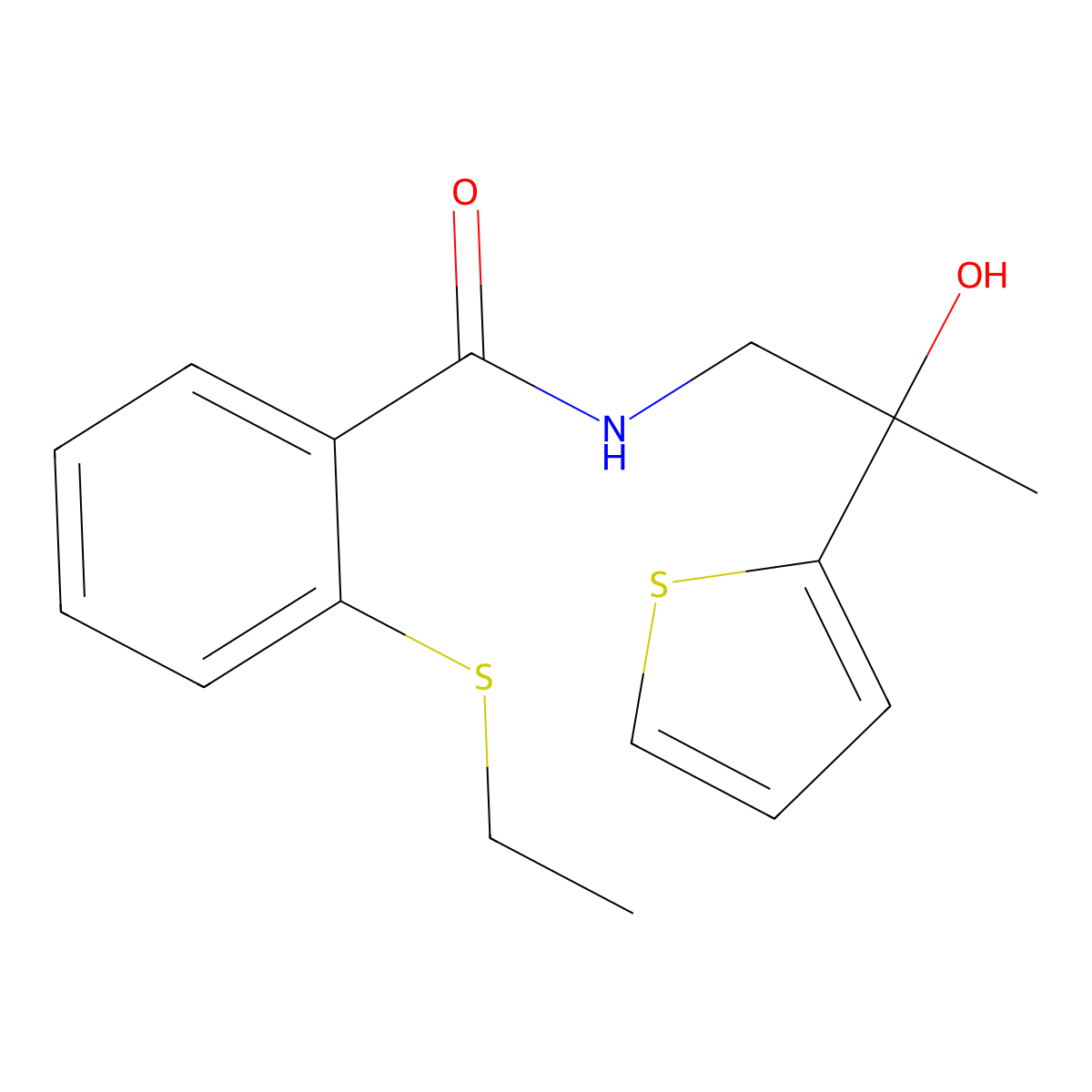 2-(ethylthio)-N-(2-hydroxy-2-(thiophen-2-yl)propyl)benzamide molecular structure, CAS 1351589-40-6