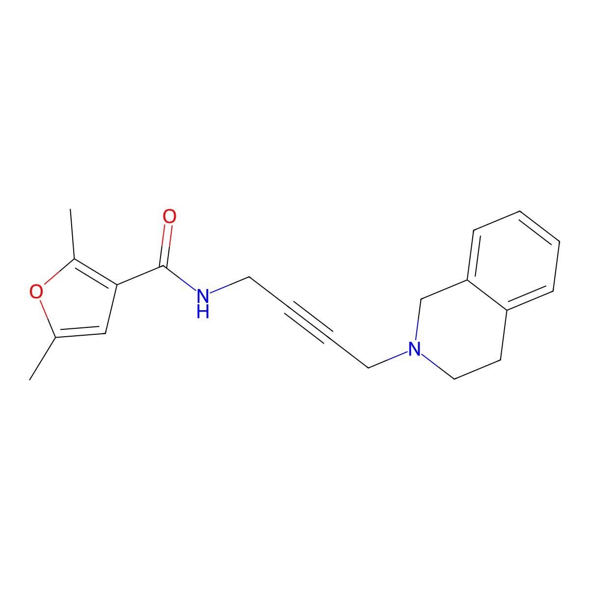 2,5-dimethyl-N-[4-(1,2,3,4-tetrahydroisoquinolin-2-yl)but-2-yn-1-yl]furan-3-carboxamide molecular structure, CAS 1351589-44-0