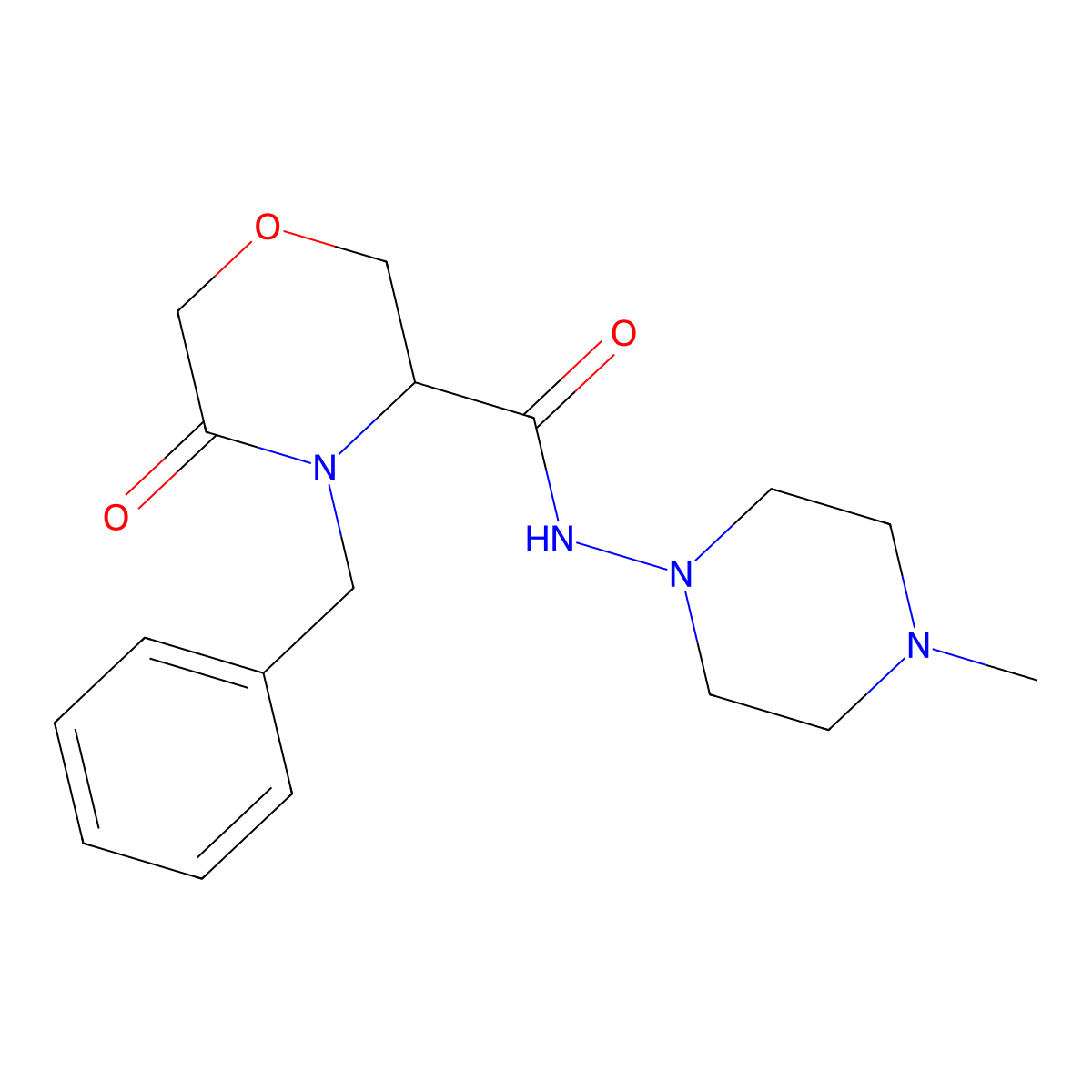 4-benzyl-N-(4-methylpiperazin-1-yl)-5-oxomorpholine-3-carboxamide molecular structure, CAS 1351589-52-0